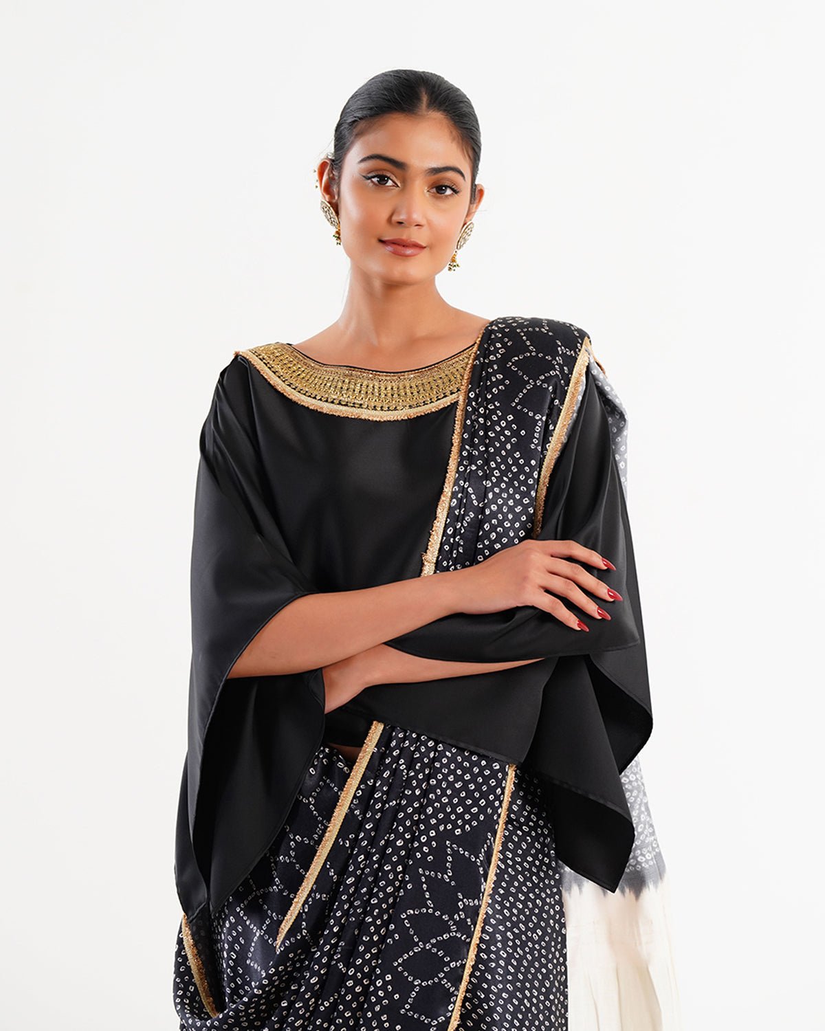 Saree Bandhej Mixology - Black / Ivory /Gold - Mayura Kumar