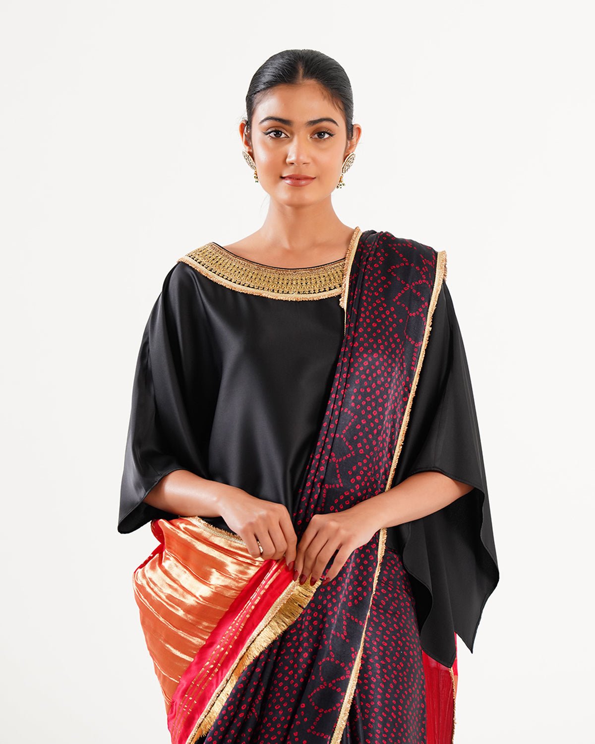 Saree Bandhej Mixology - Black/Red/ Gold - Mayura Kumar