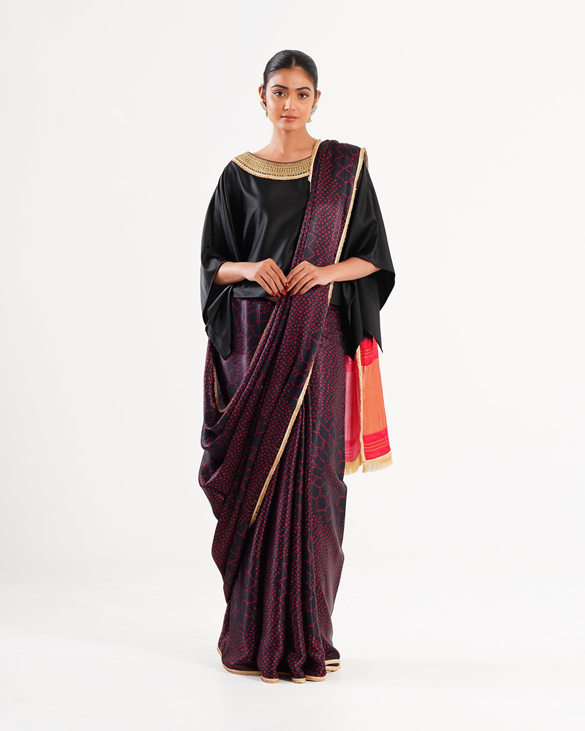 Saree Bandhej Mixology - Black/Red/ Gold - Mayura Kumar