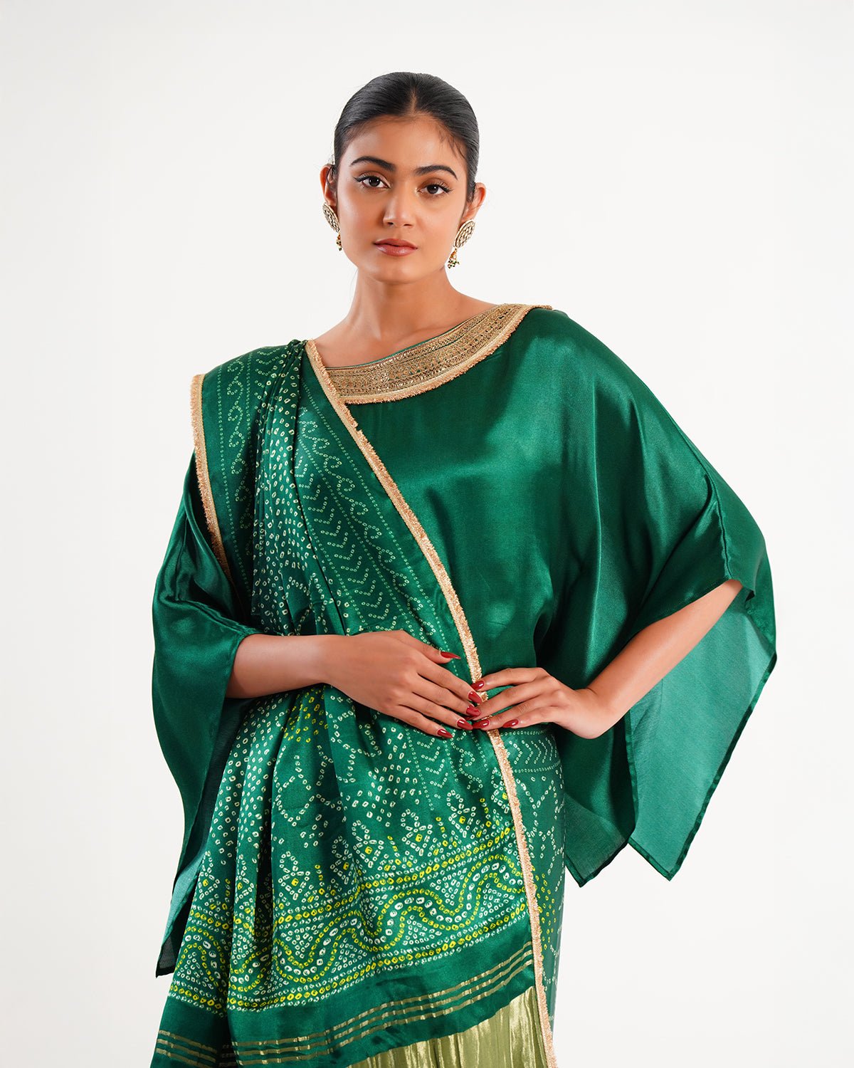 Saree Bandhej Mixology - Dark Green / Gold - Mayura Kumar