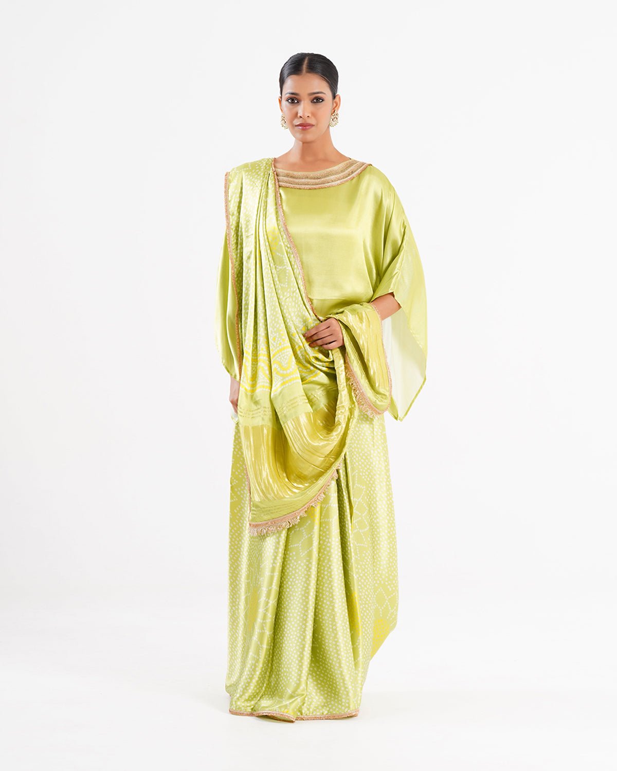 Saree Bandhej Mixology - Fresh Green / Gold - Mayura Kumar