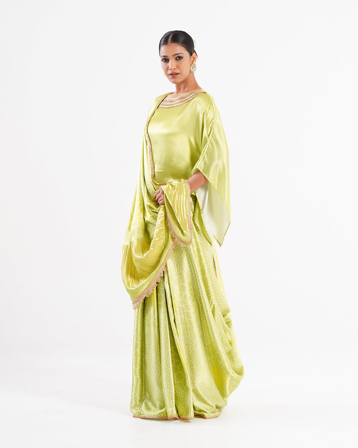 Saree Bandhej Mixology - Fresh Green / Gold - Mayura Kumar