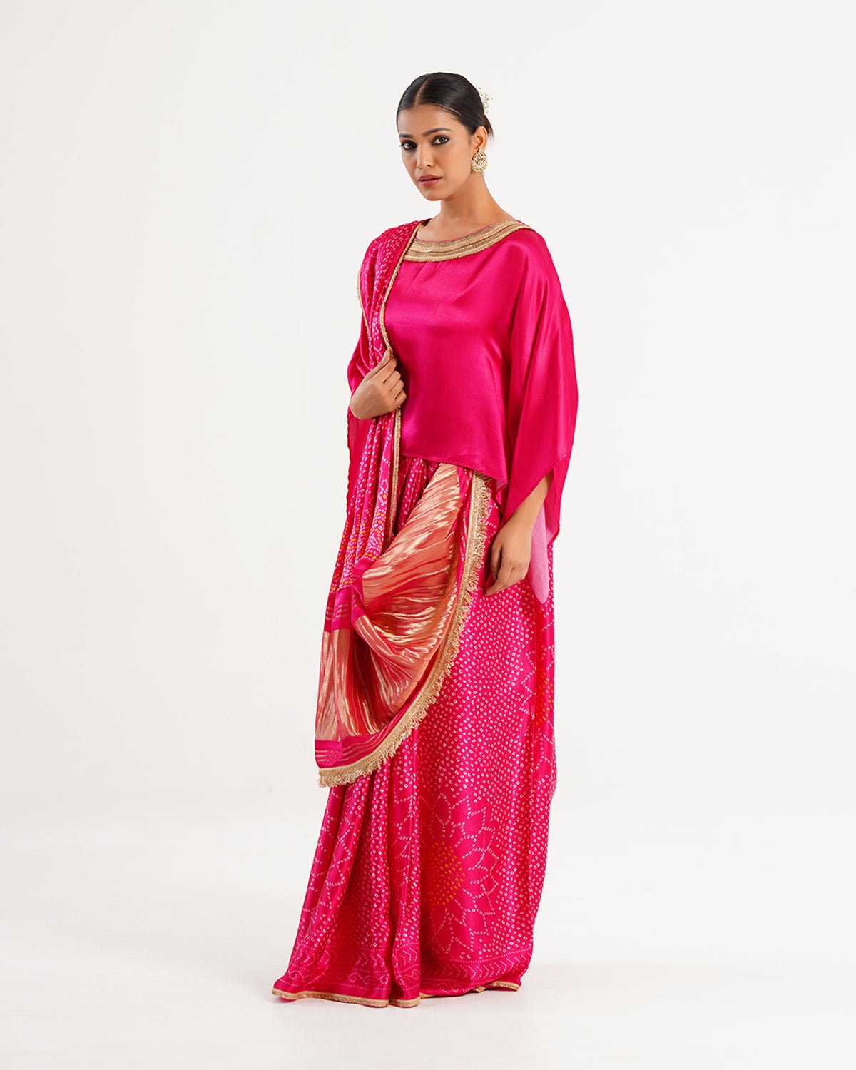 Saree Bandhej Mixology - Fuchsia Rani Pink/ Gold - Mayura Kumar