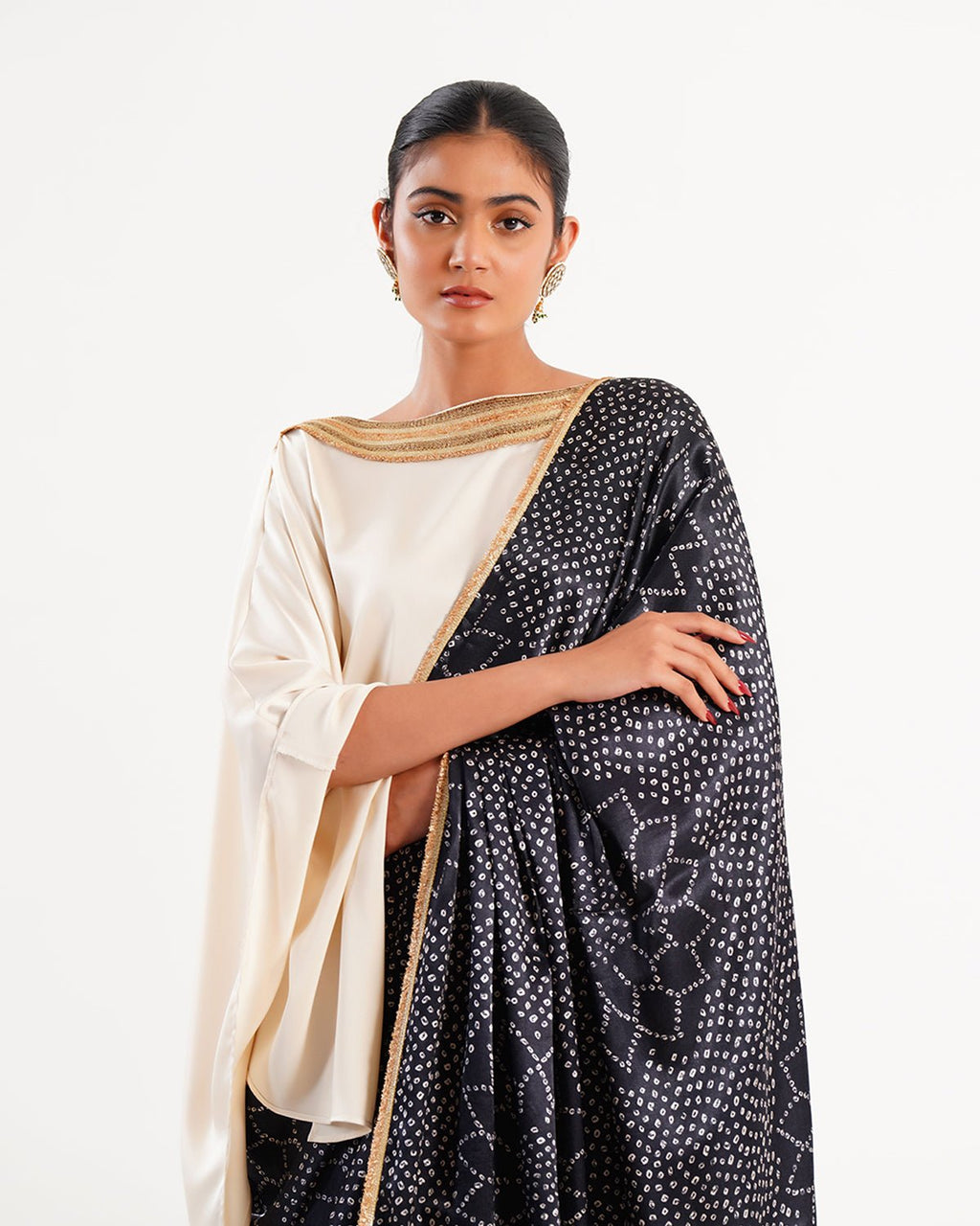 Saree Bandhej Mixology - Ivory / Black /Gold - Mayura Kumar