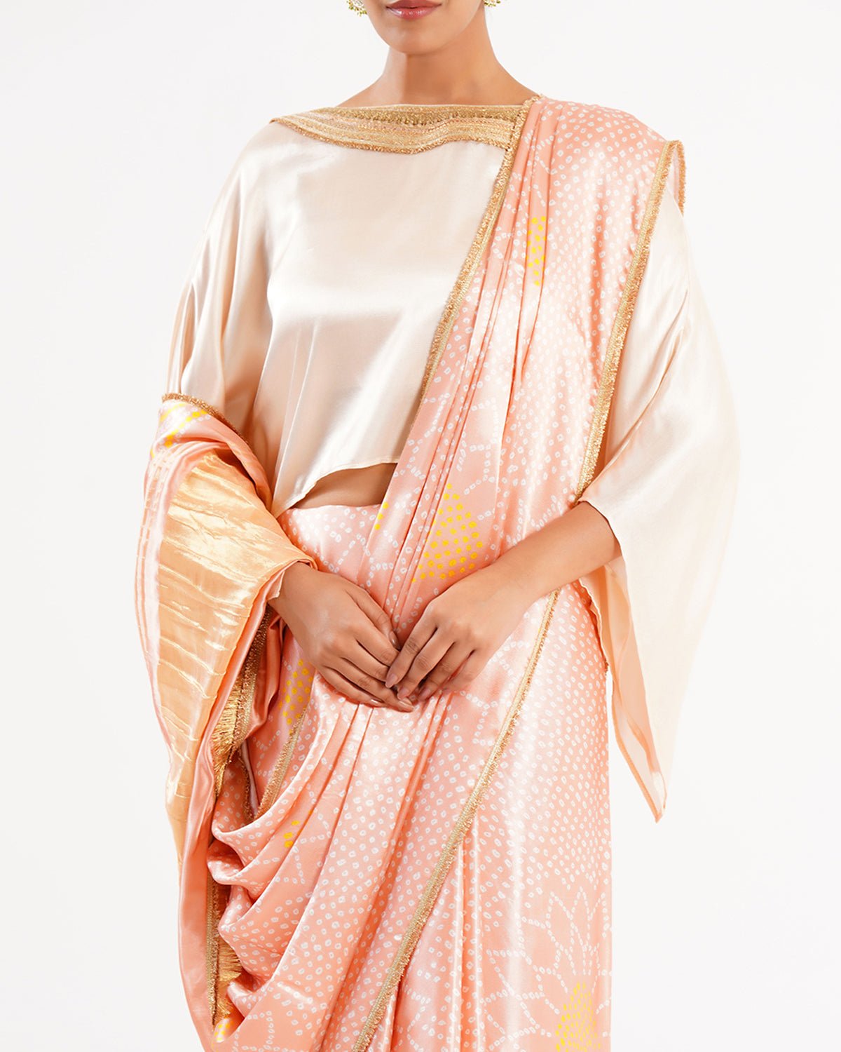 Saree Bandhej Mixology - Ivory / Blush Pink / Gold - Mayura Kumar