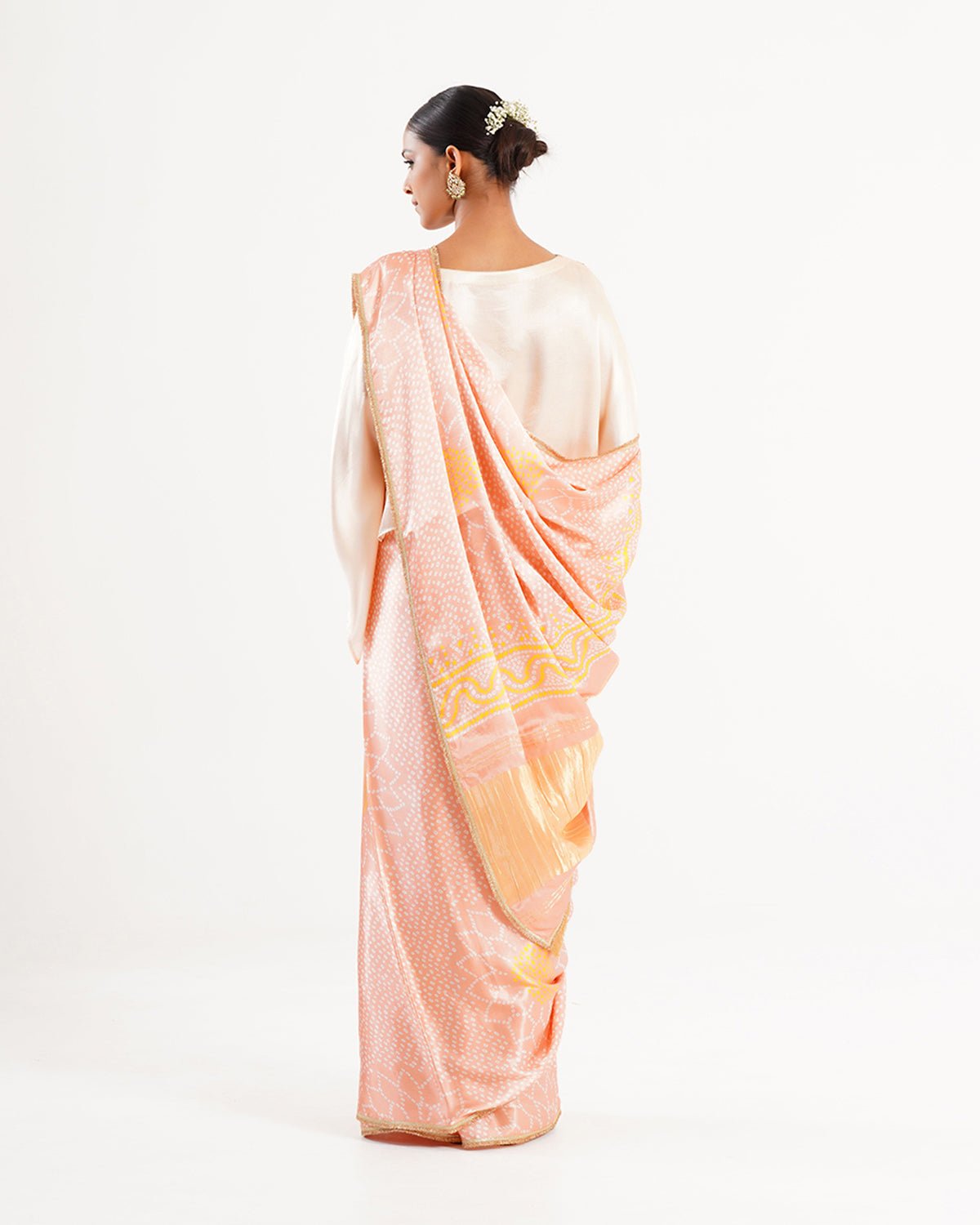 Saree Bandhej Mixology - Ivory / Blush Pink / Gold - Mayura Kumar