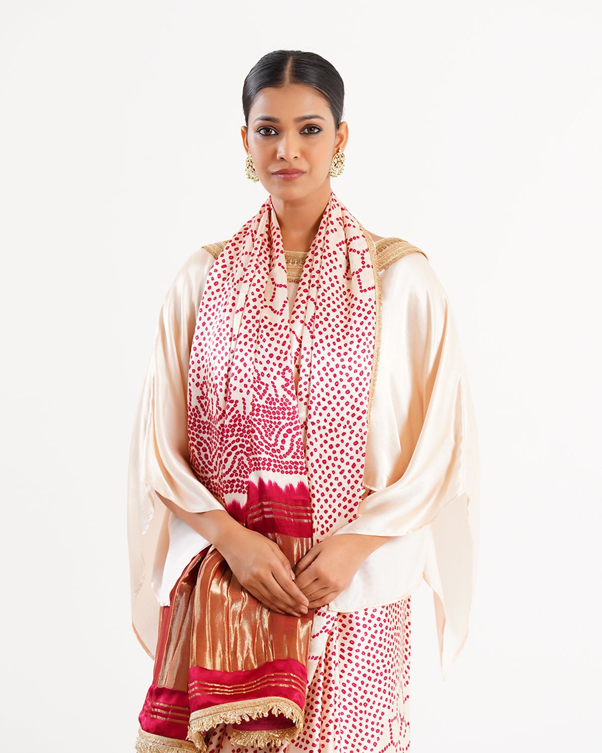 Saree Bandhej Mixology - Ivory / Red - Mayura Kumar