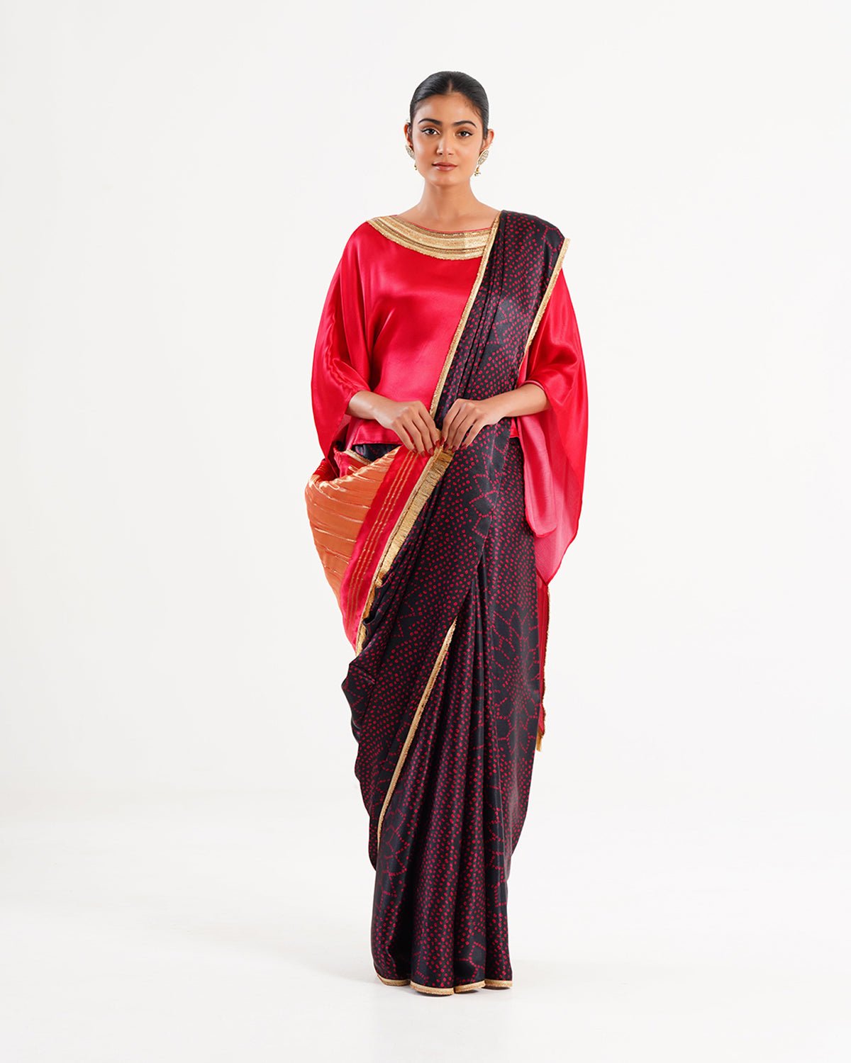 Saree Bandhej Mixology - Red /Black/Gold - Mayura Kumar
