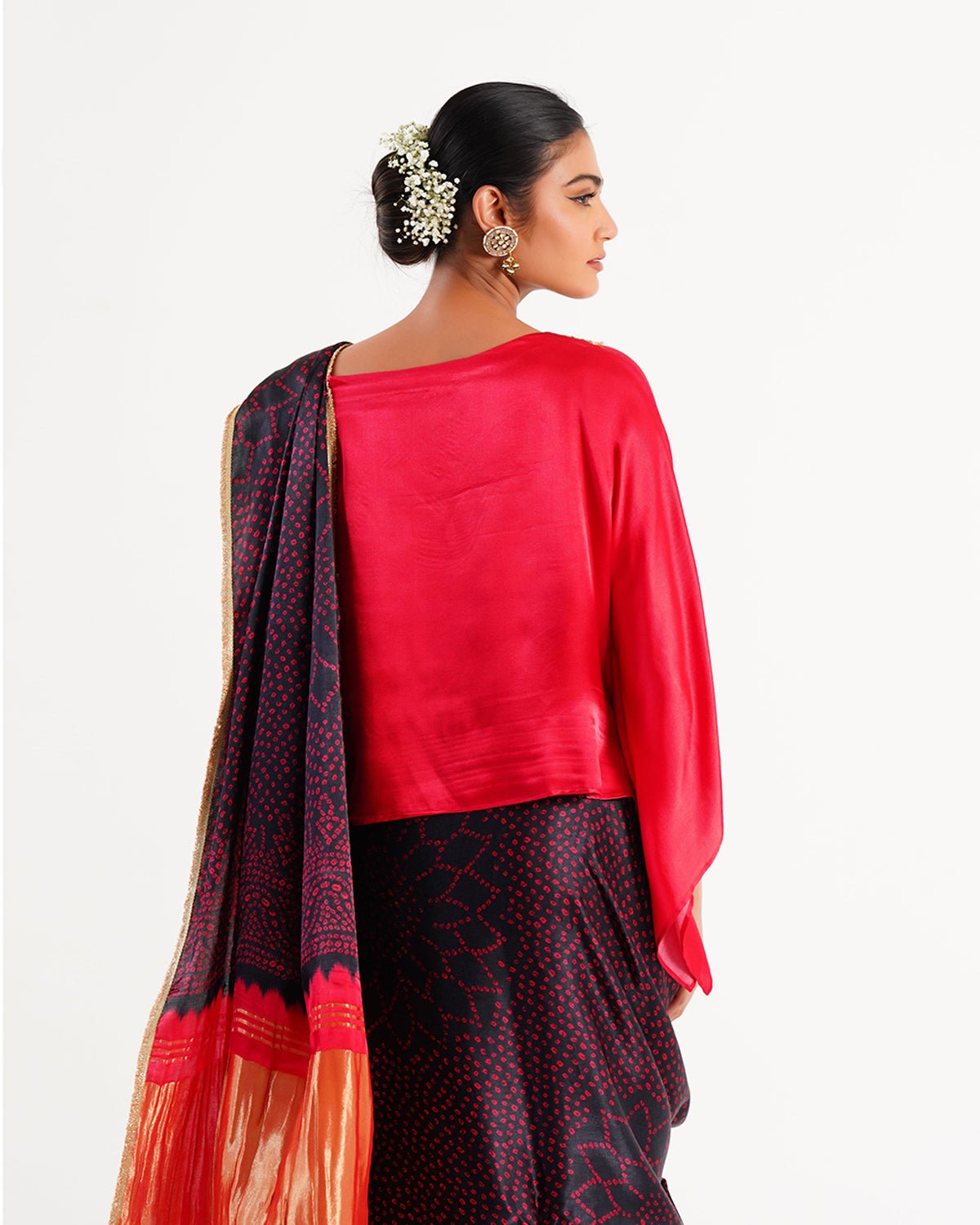 Saree Bandhej Mixology - Red /Black/Gold - Mayura Kumar