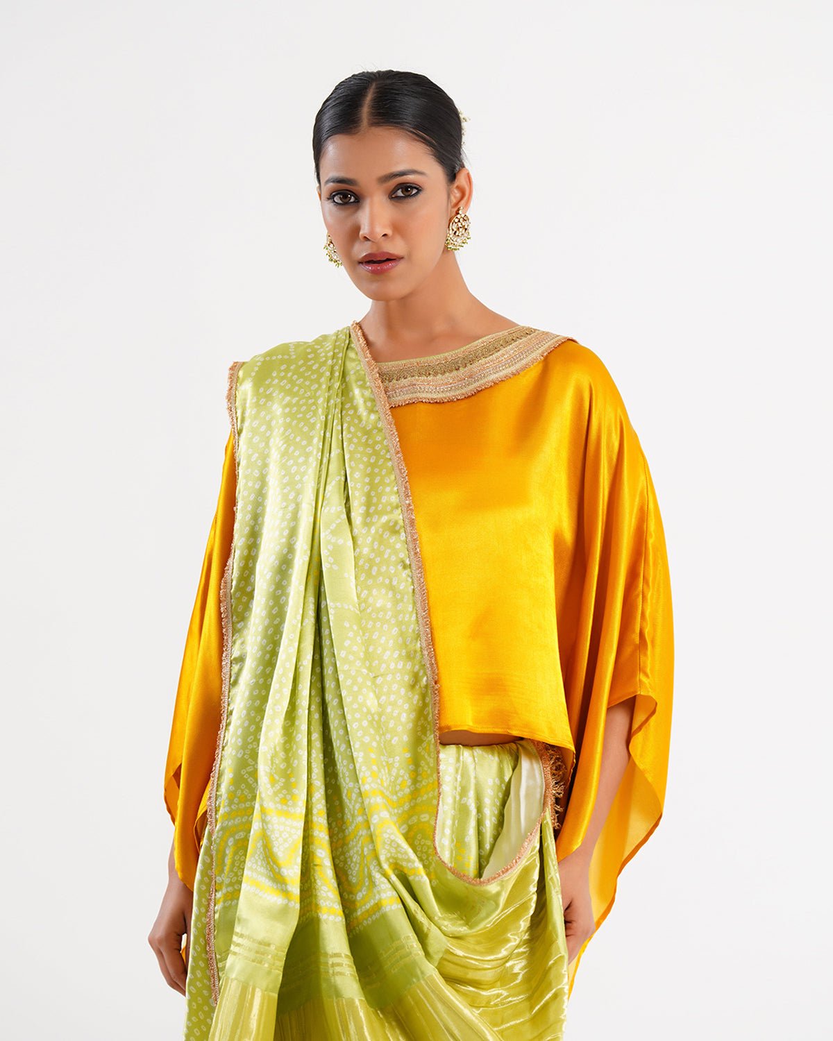 Saree Bandhej Mixology - Yellow / Fresh Green / Gold - Mayura Kumar