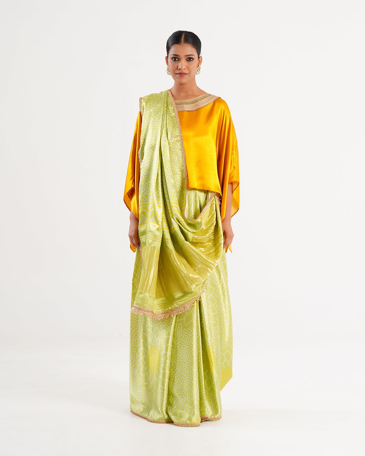 Saree Bandhej Mixology - Yellow / Fresh Green / Gold - Mayura Kumar