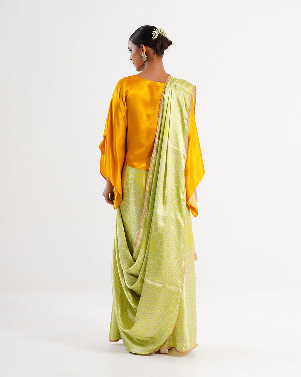 Saree Bandhej Mixology - Yellow / Fresh Green / Gold - Mayura Kumar