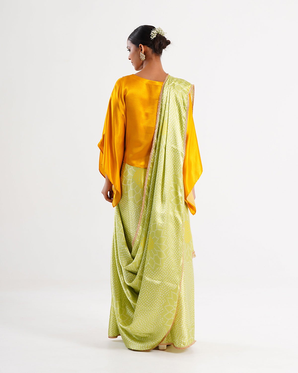 Saree Bandhej Mixology - Yellow / Fresh Green / Gold - Mayura Kumar