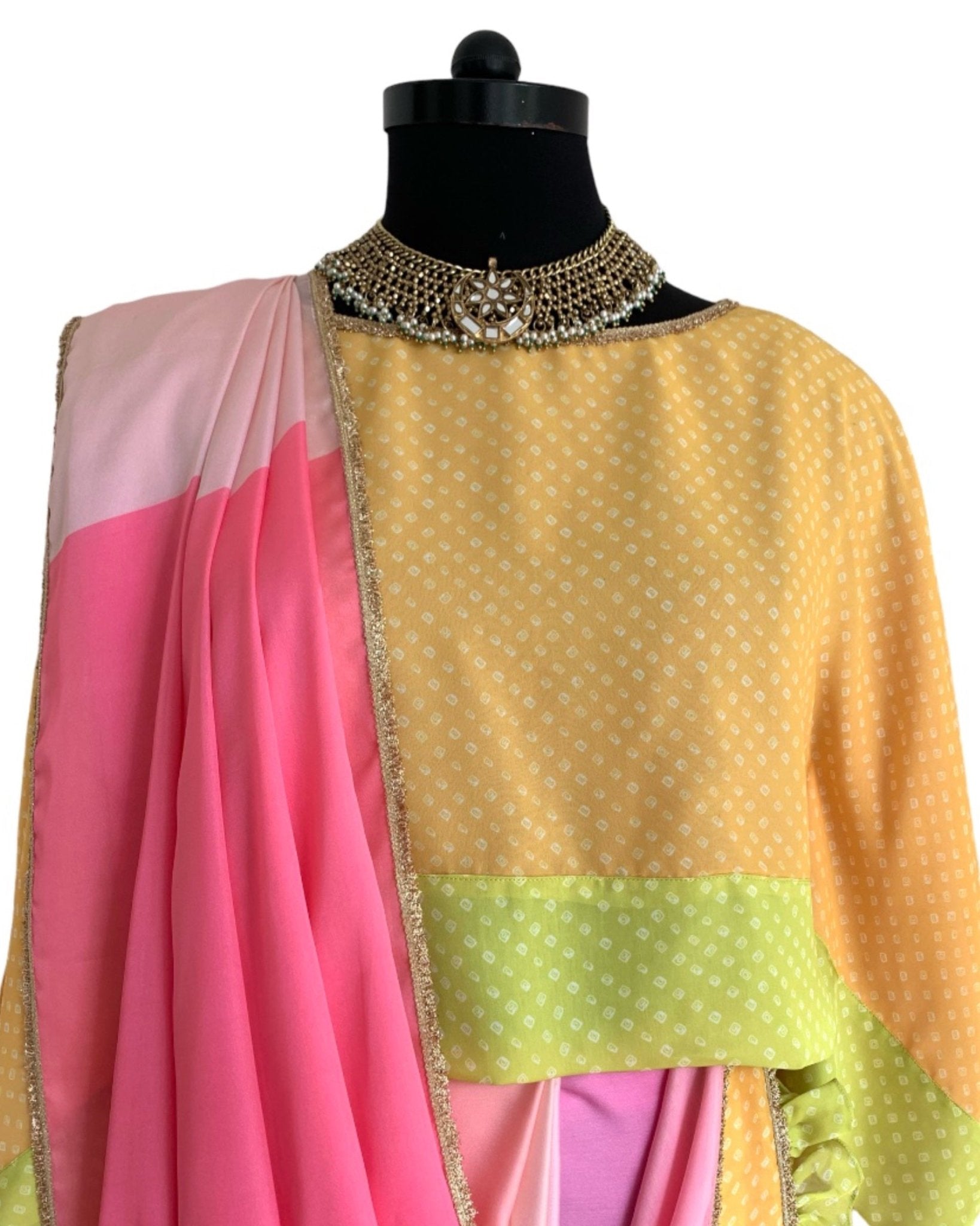 Saree Bandhej Mixology - Yellow/Lime/ Pink/ Multicolour - Mayura Kumar
