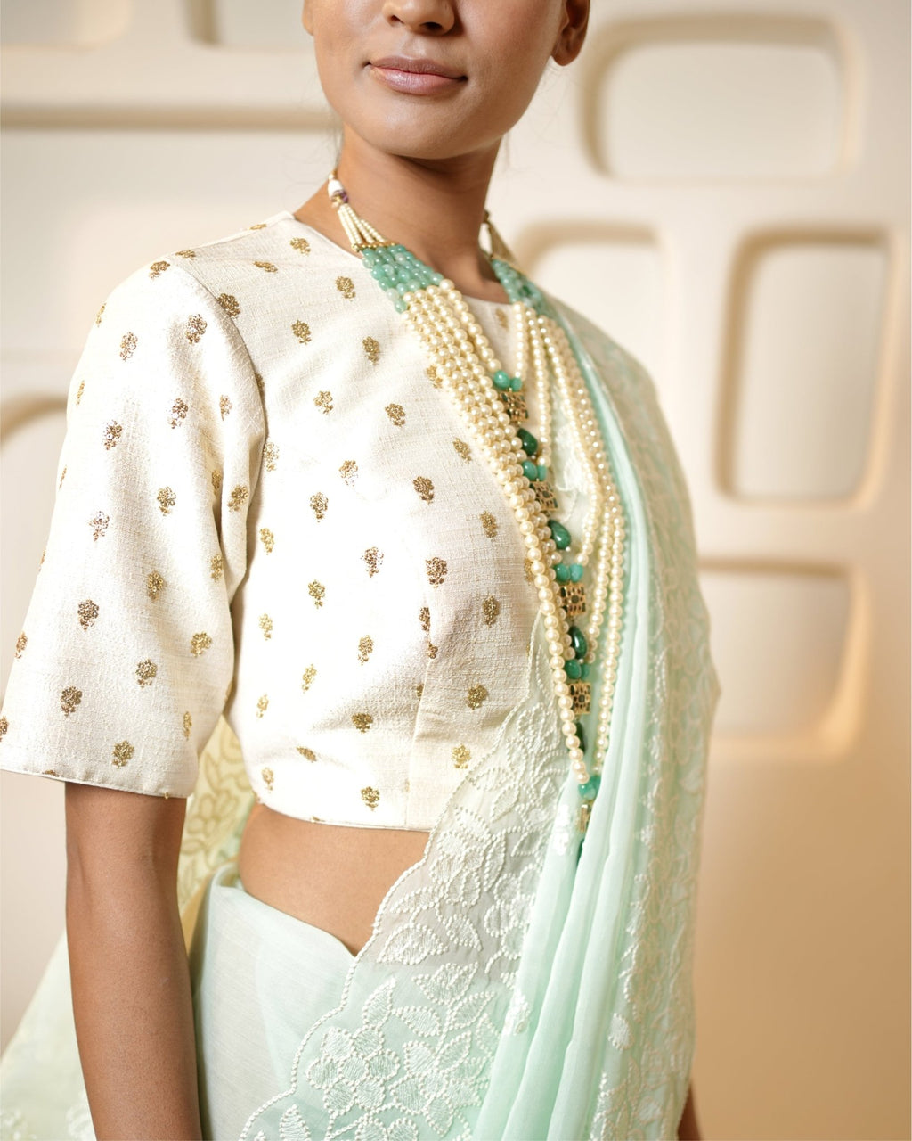 Saree Chikankari - Aqua / Ivory - Mayura Kumar