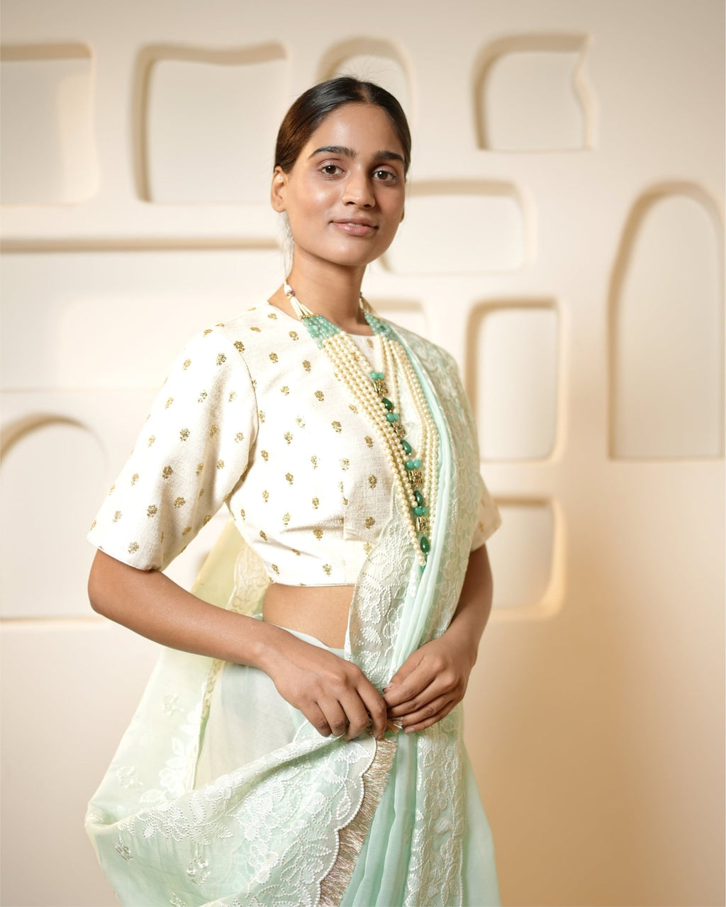 Saree Chikankari - Aqua / Ivory - Mayura Kumar