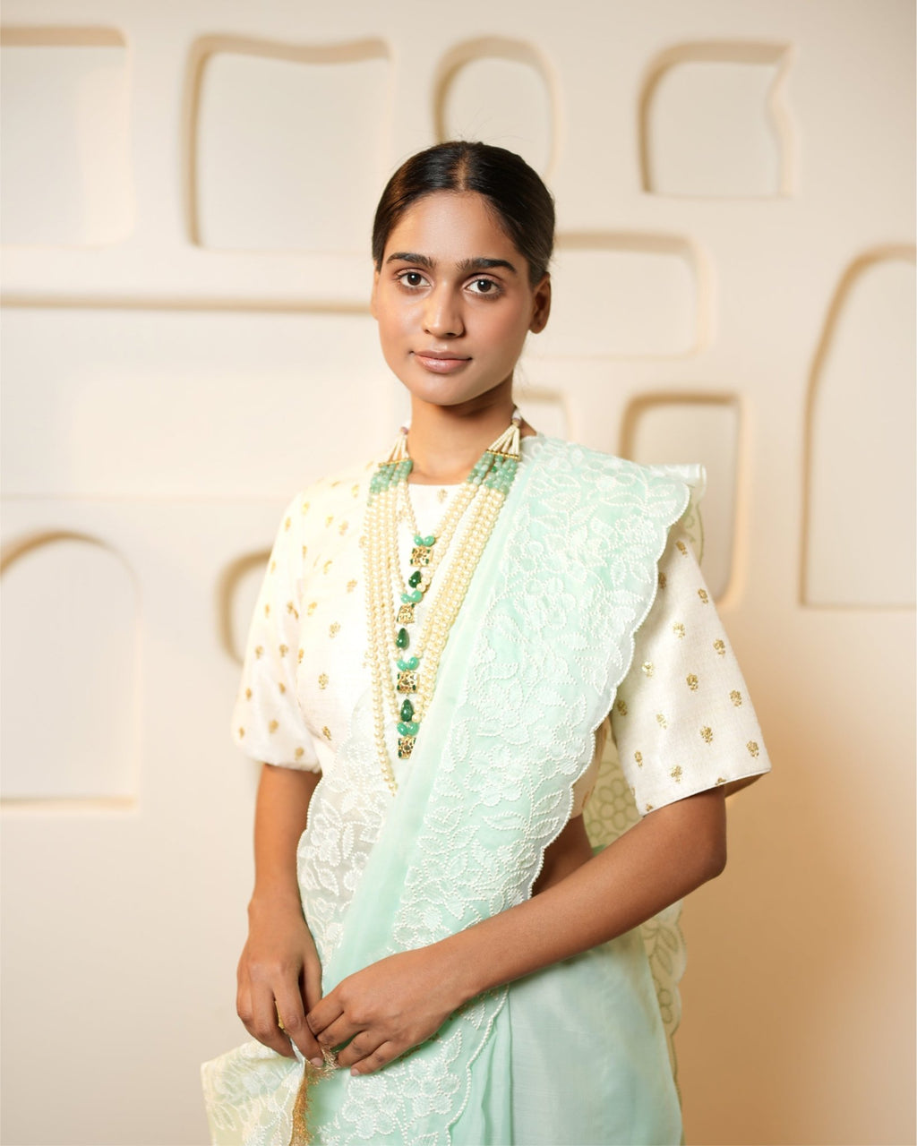 Saree Chikankari - Aqua / Ivory - Mayura Kumar