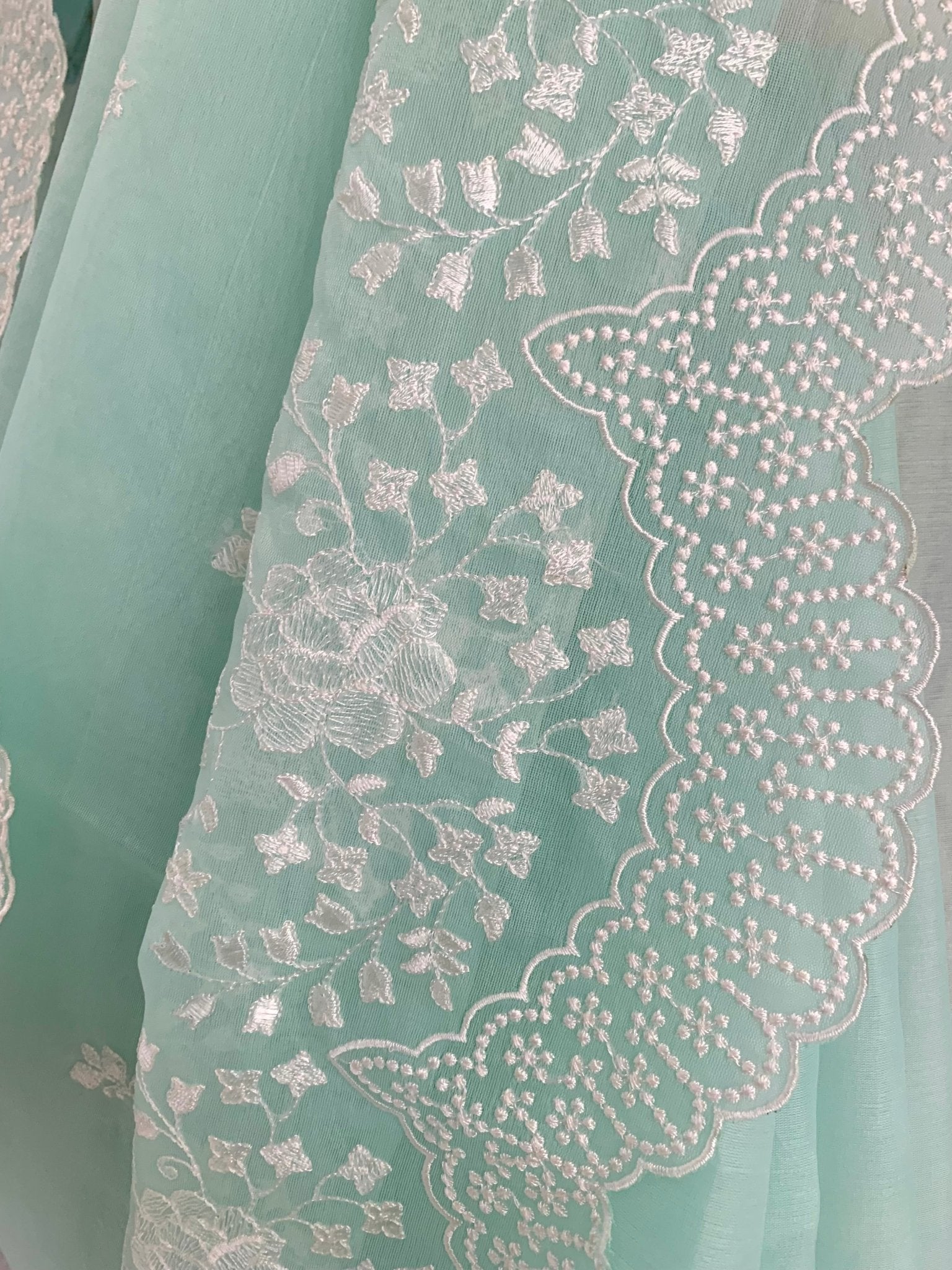 Saree Chikankari - Aquamarine /Ivory /Gold - Mayura Kumar