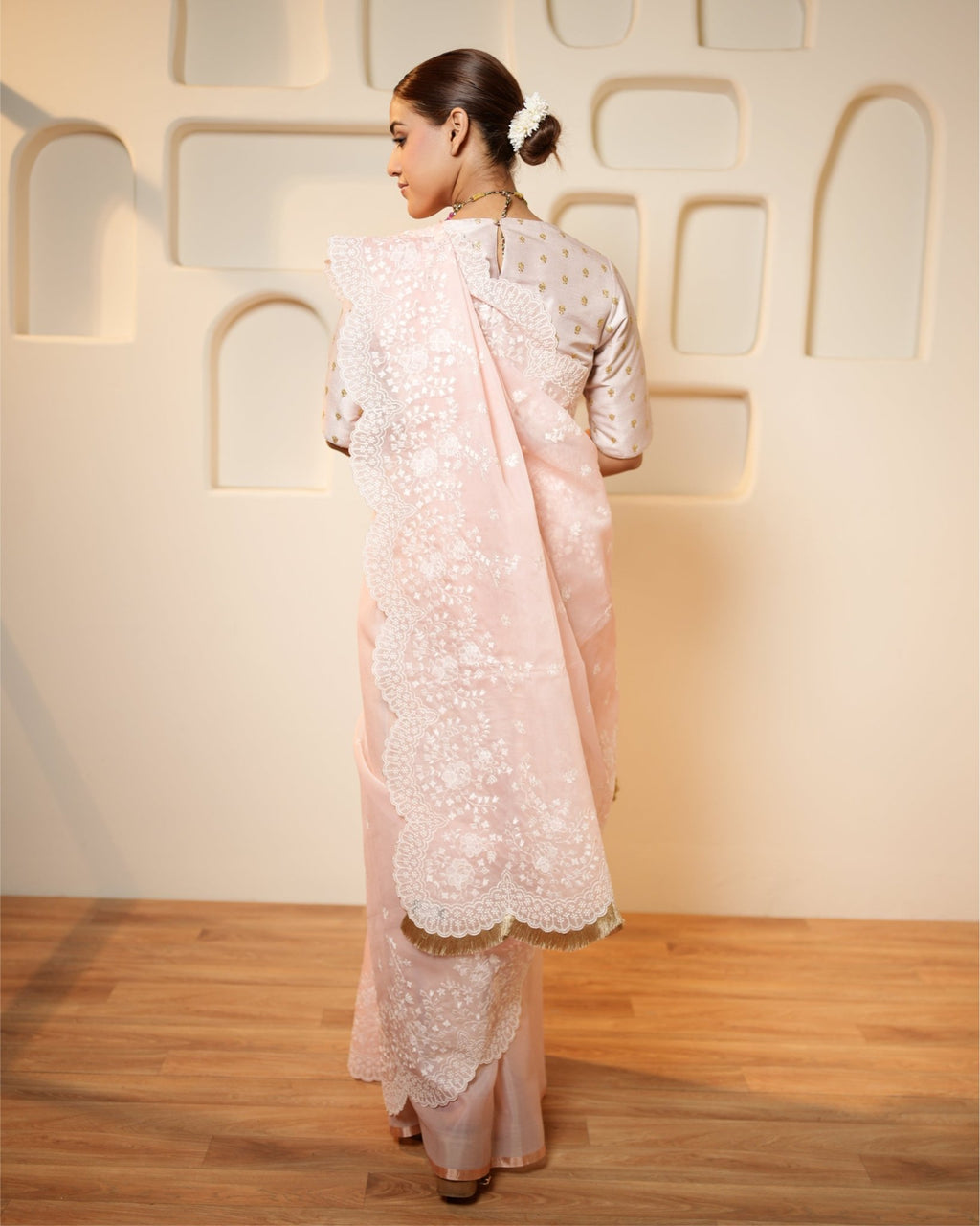 Saree Chikankari - Blush Pink / Ivory - Mayura Kumar