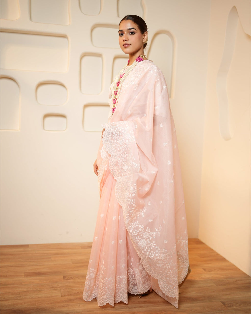 Saree Chikankari - Blush Pink / Ivory - Mayura Kumar