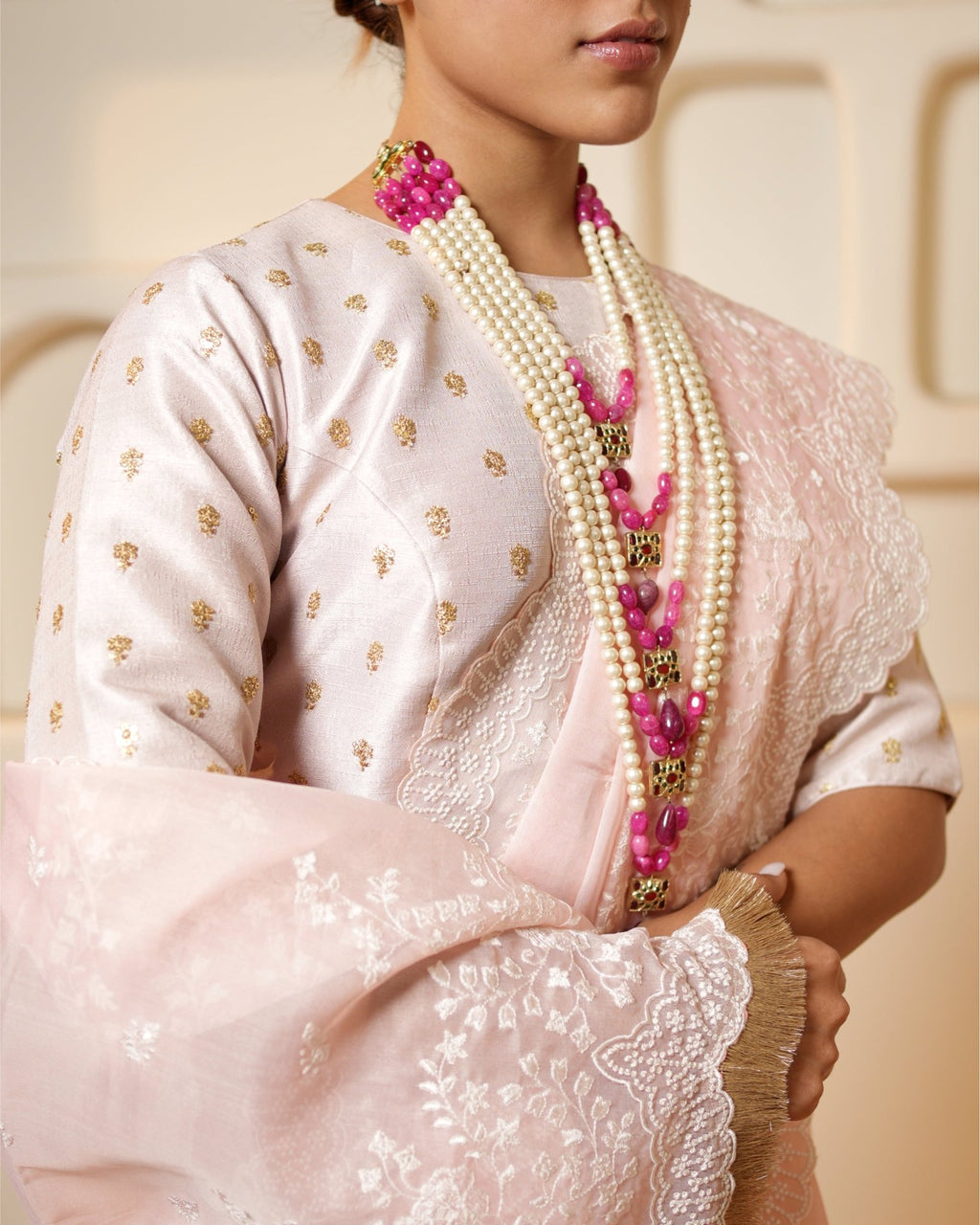 Saree Chikankari - Blush Pink / Ivory - Mayura Kumar