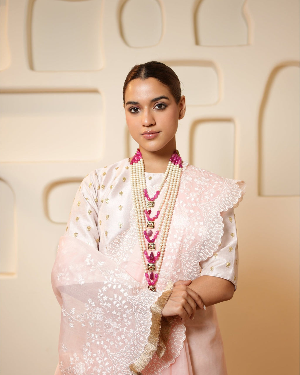 Saree Chikankari - Blush Pink / Ivory - Mayura Kumar