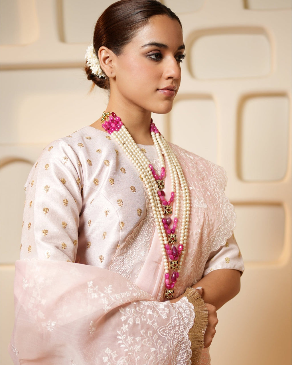 Saree Chikankari - Blush Pink / Ivory - Mayura Kumar