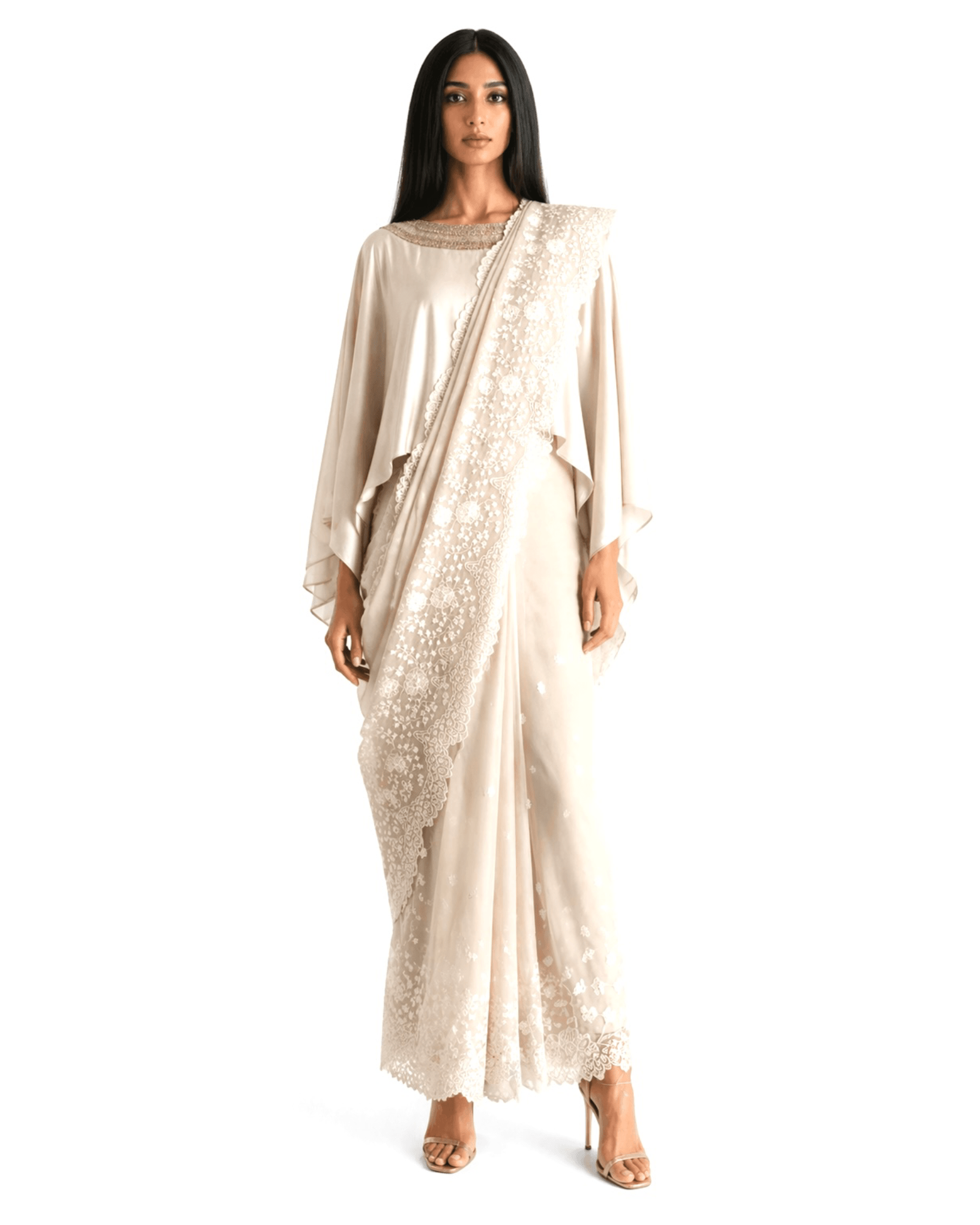 Saree Chikankari - Chikankari Milk /Ivory /Gold - Mayura Kumar