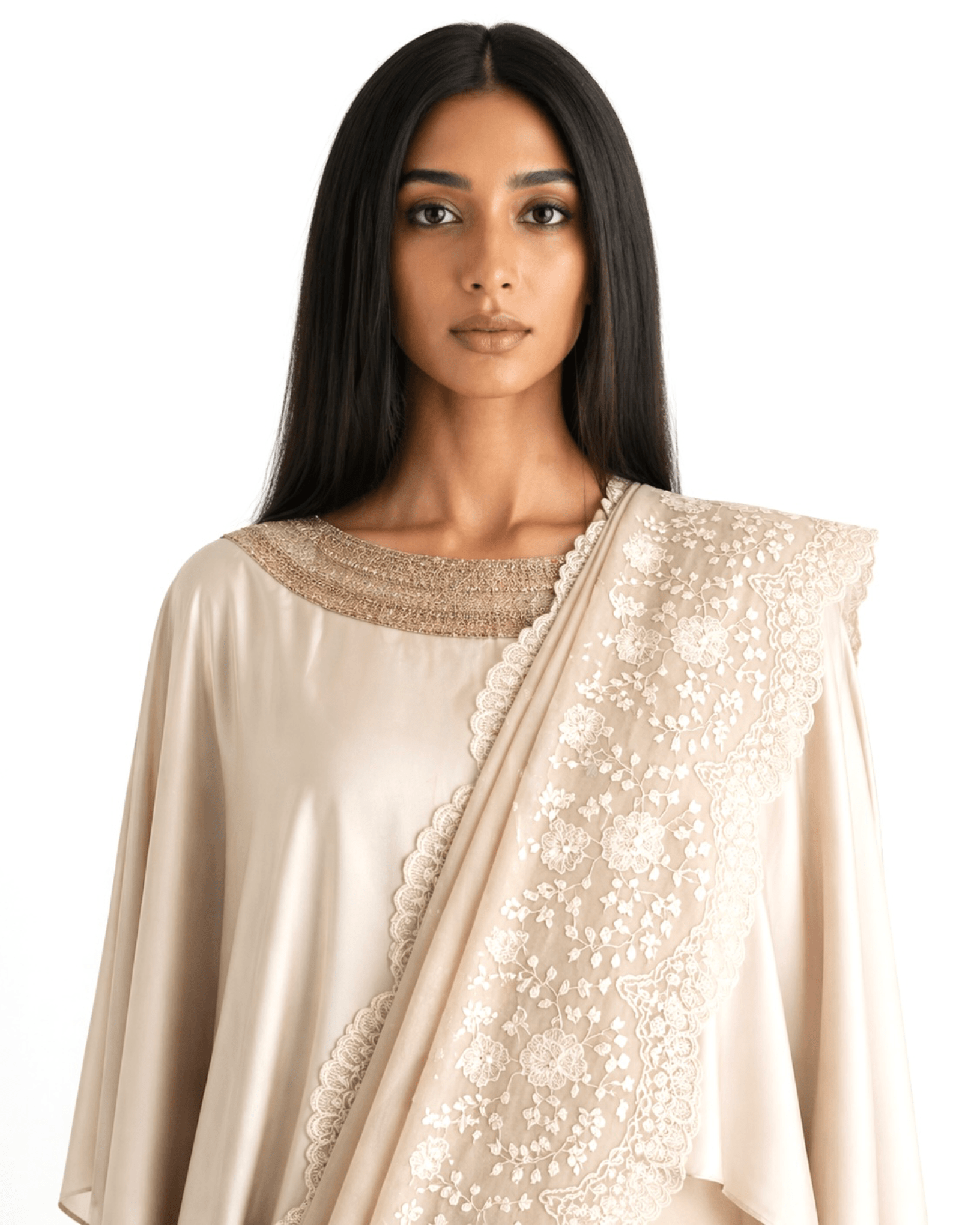 Saree Chikankari - Chikankari Milk /Ivory /Gold - Mayura Kumar