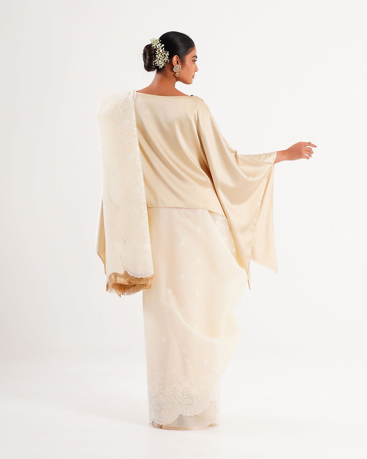 Saree Chikankari - Chikankari Milk /Ivory /Gold - Mayura Kumar