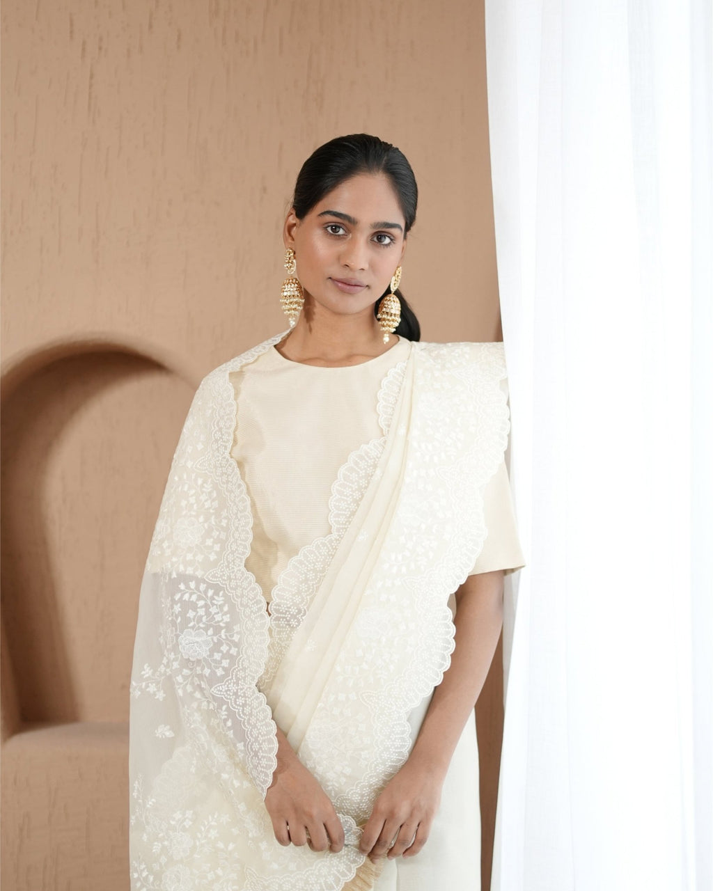Saree Chikankari - Milk / Ivory - Mayura Kumar