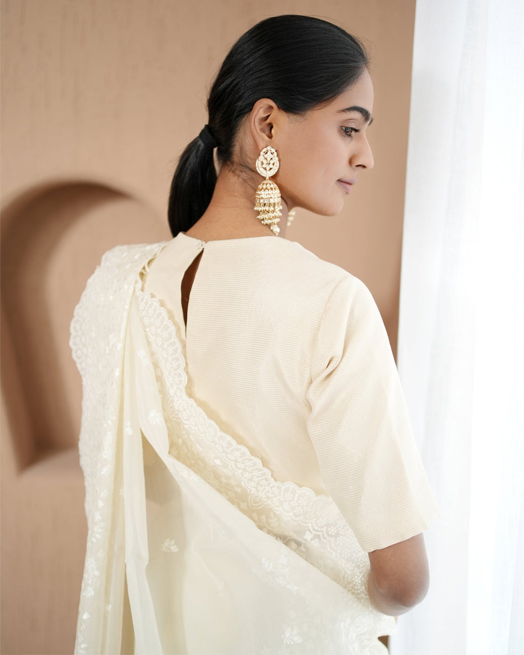 Saree Chikankari - Milk / Ivory - Mayura Kumar