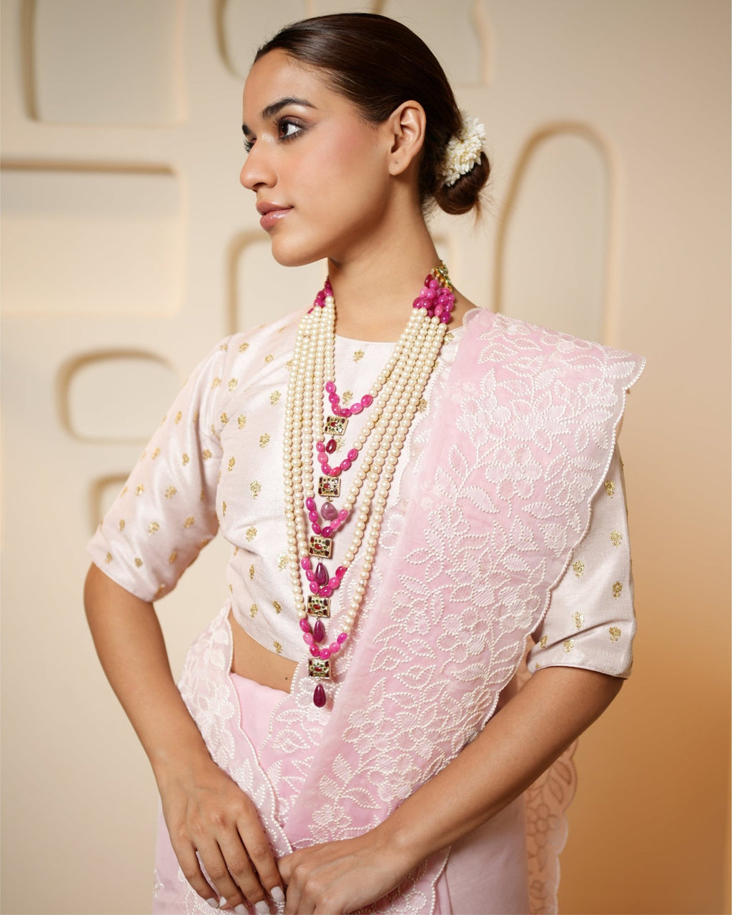 Saree Chikankari - Pink / Ivory - Mayura Kumar
