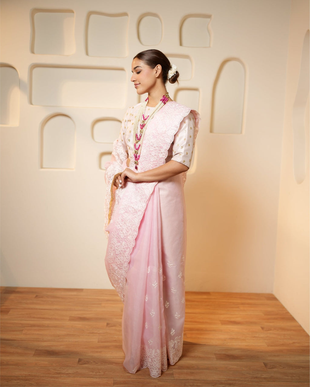 Saree Chikankari - Pink / Ivory - Mayura Kumar