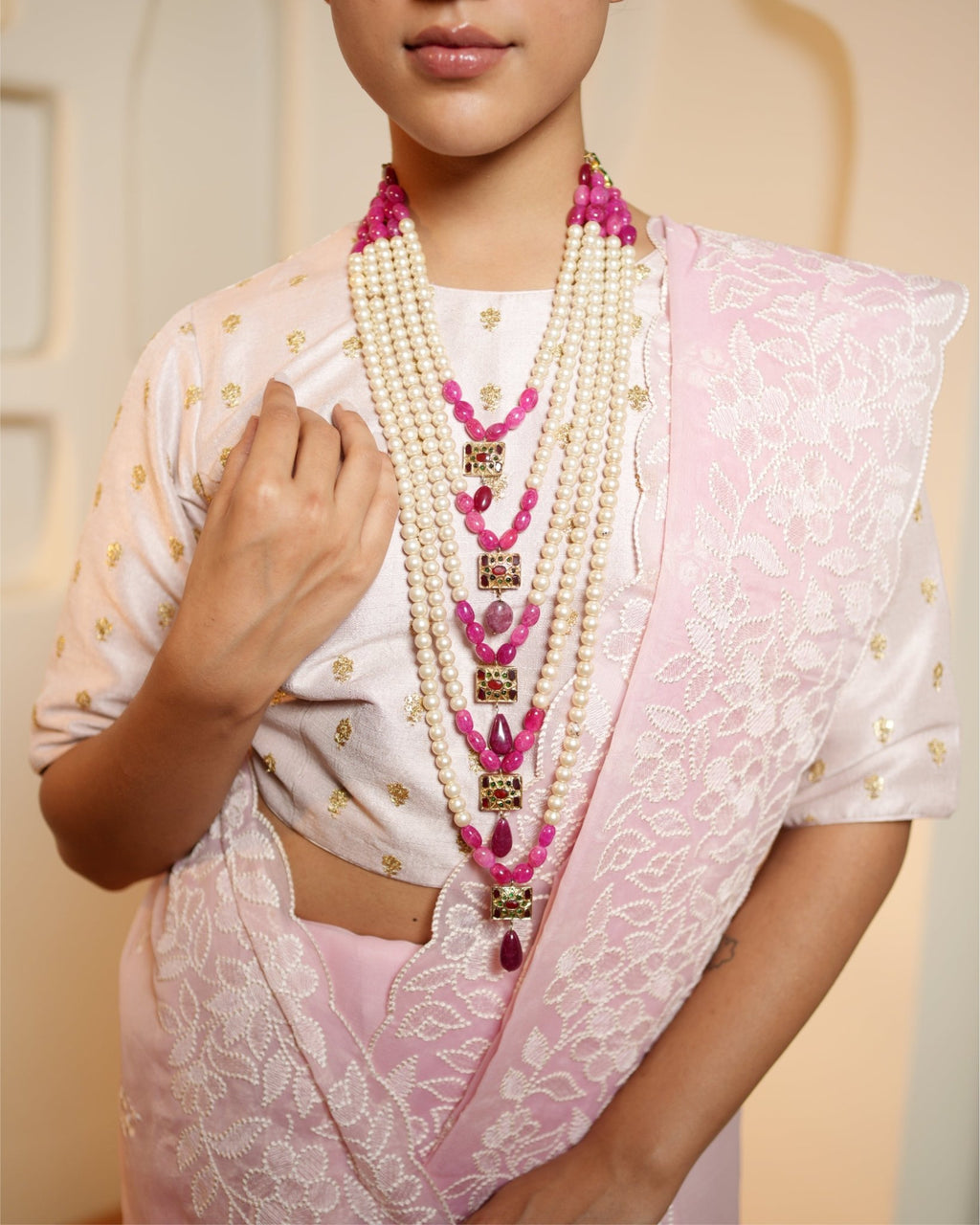 Saree Chikankari - Pink / Ivory - Mayura Kumar