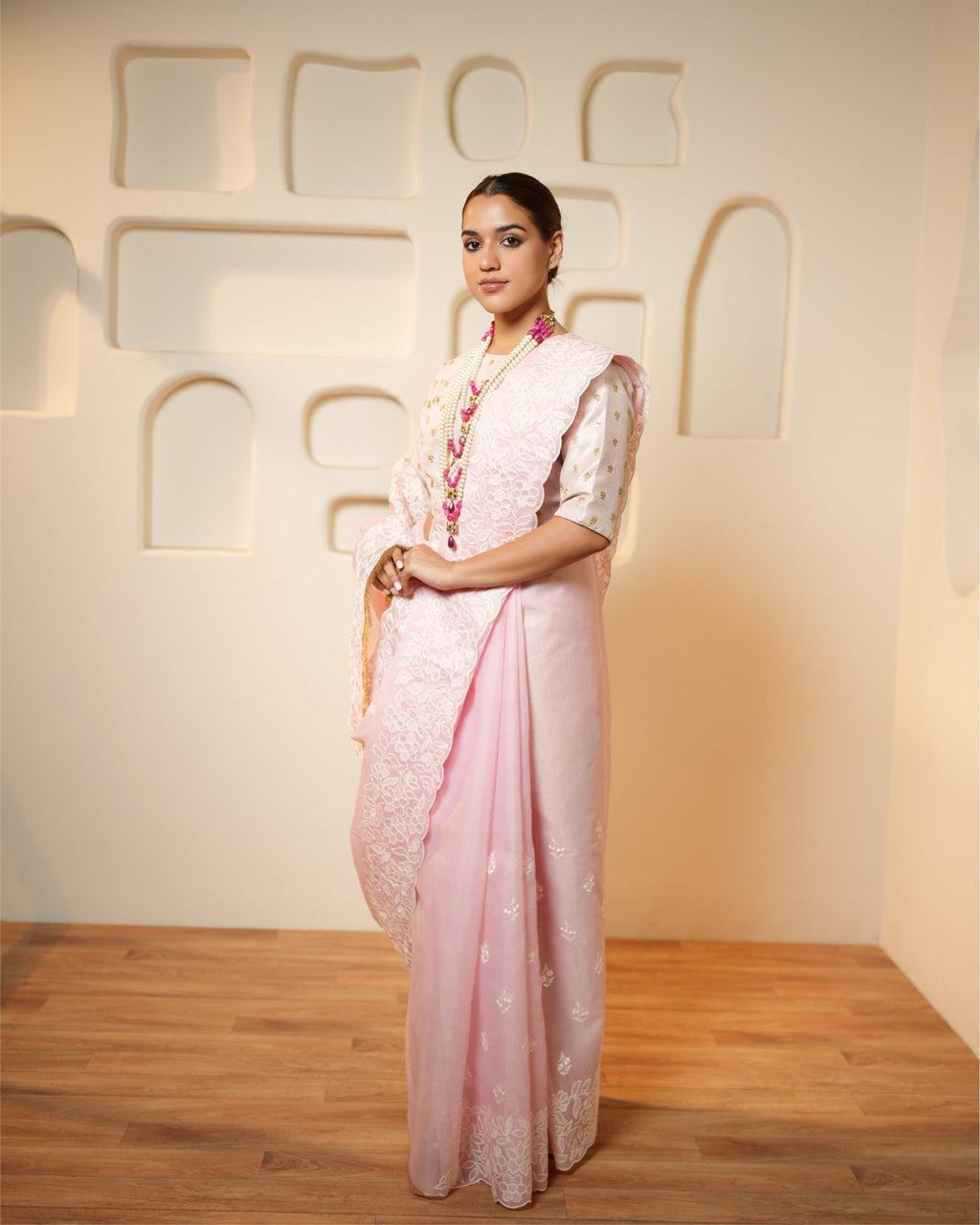 Saree Chikankari - Pink / Ivory - Mayura Kumar
