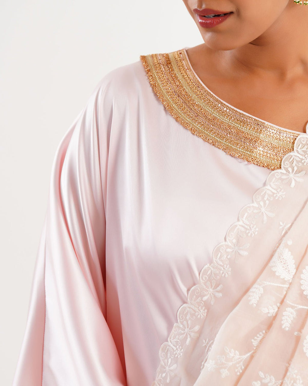 Saree Chikankari - Salmon Pink / Ivory / Gold - Mayura Kumar