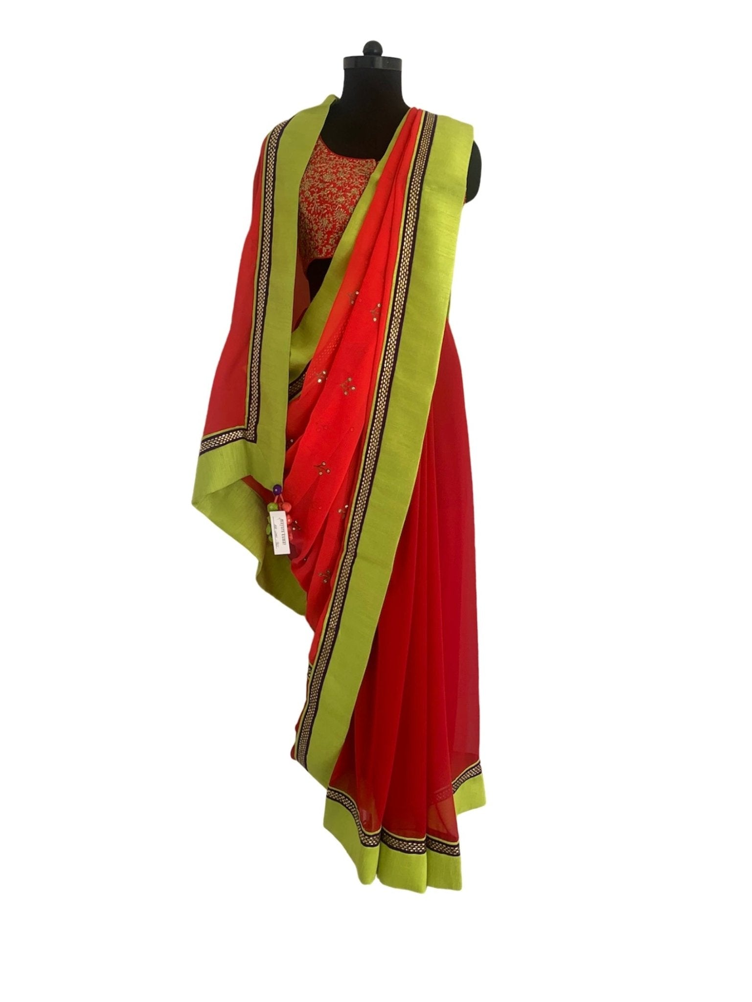Saree Embroidery - Red / Lime Green / Purple - Mayura Kumar