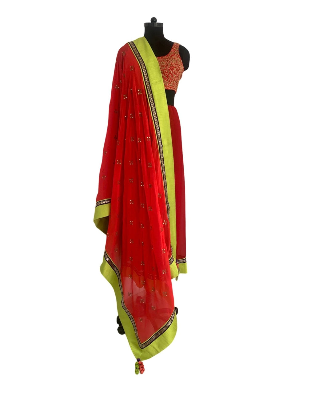 Saree Embroidery - Red / Lime Green / Purple - Mayura Kumar