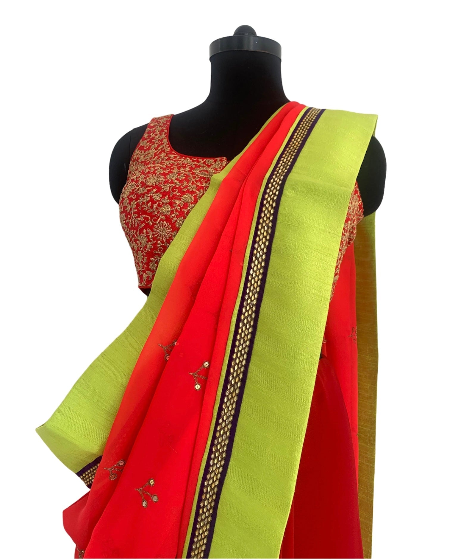 Saree Embroidery - Red / Lime Green / Purple - Mayura Kumar