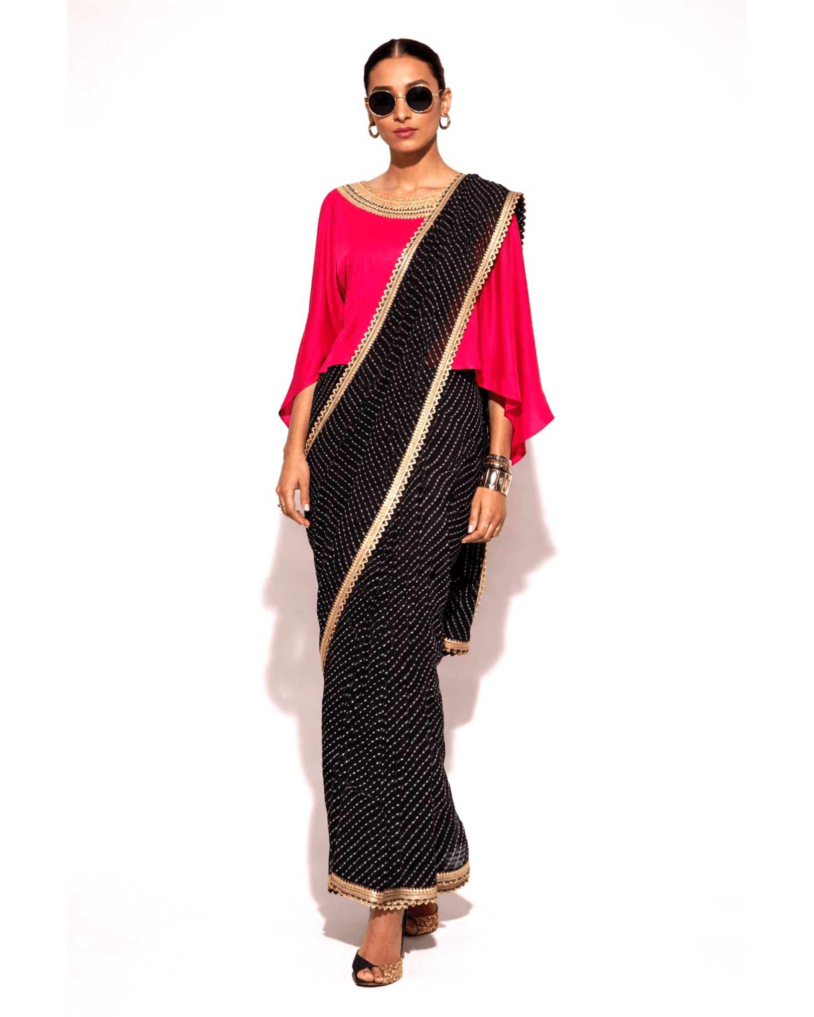Saree Leheriya - Black / Fuchsia Pink /Gold - Mayura Kumar