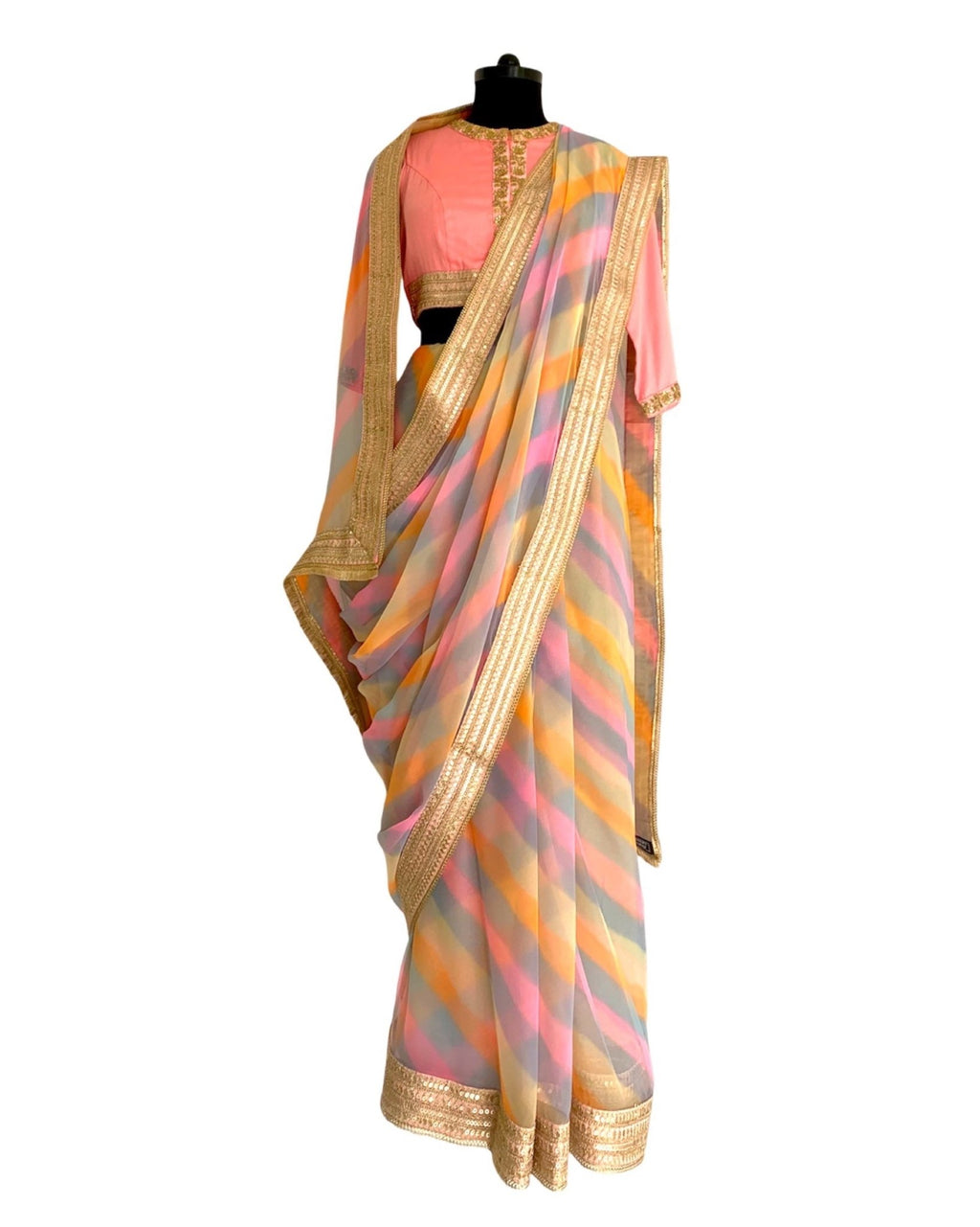 Saree Leheriya - Pink / Grey / Multi Pastels - Mayura Kumar