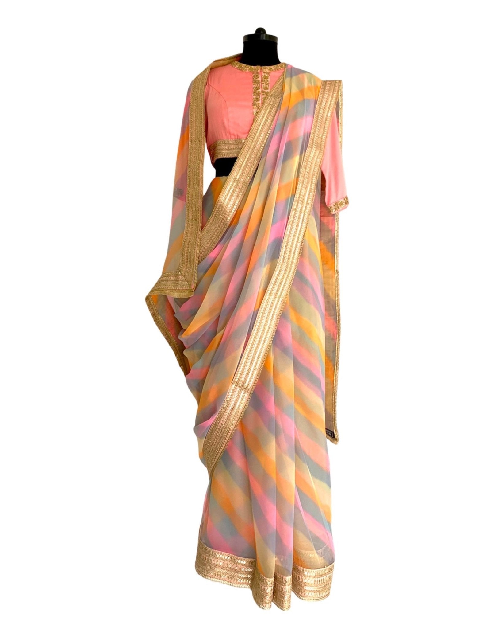 Saree Leheriya - Pink / Grey / Multi Pastels - Mayura Kumar
