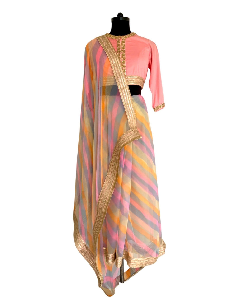Saree Leheriya - Pink / Grey / Multi Pastels - Mayura Kumar