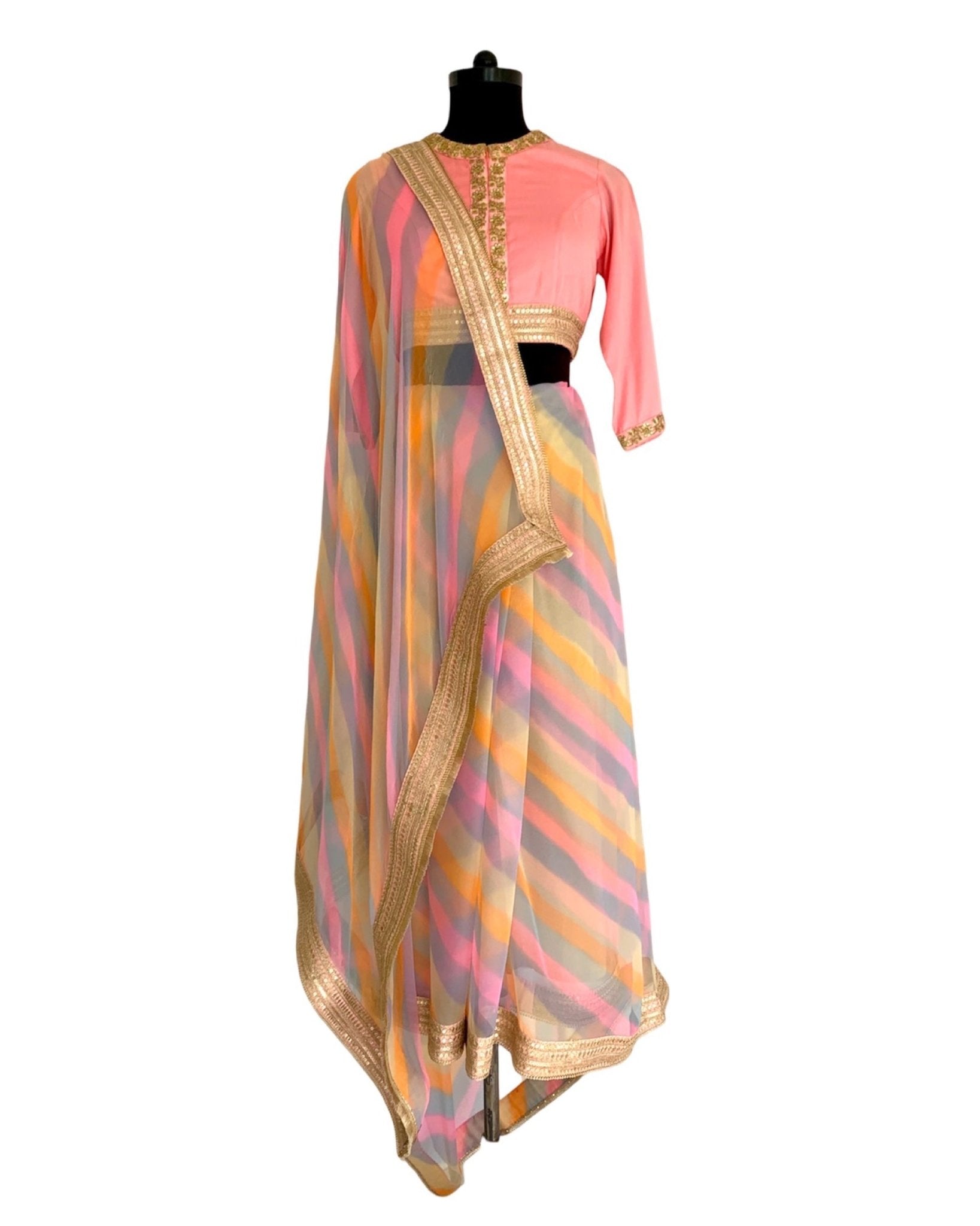 Saree Leheriya - Pink / Grey / Multi Pastels - Mayura Kumar