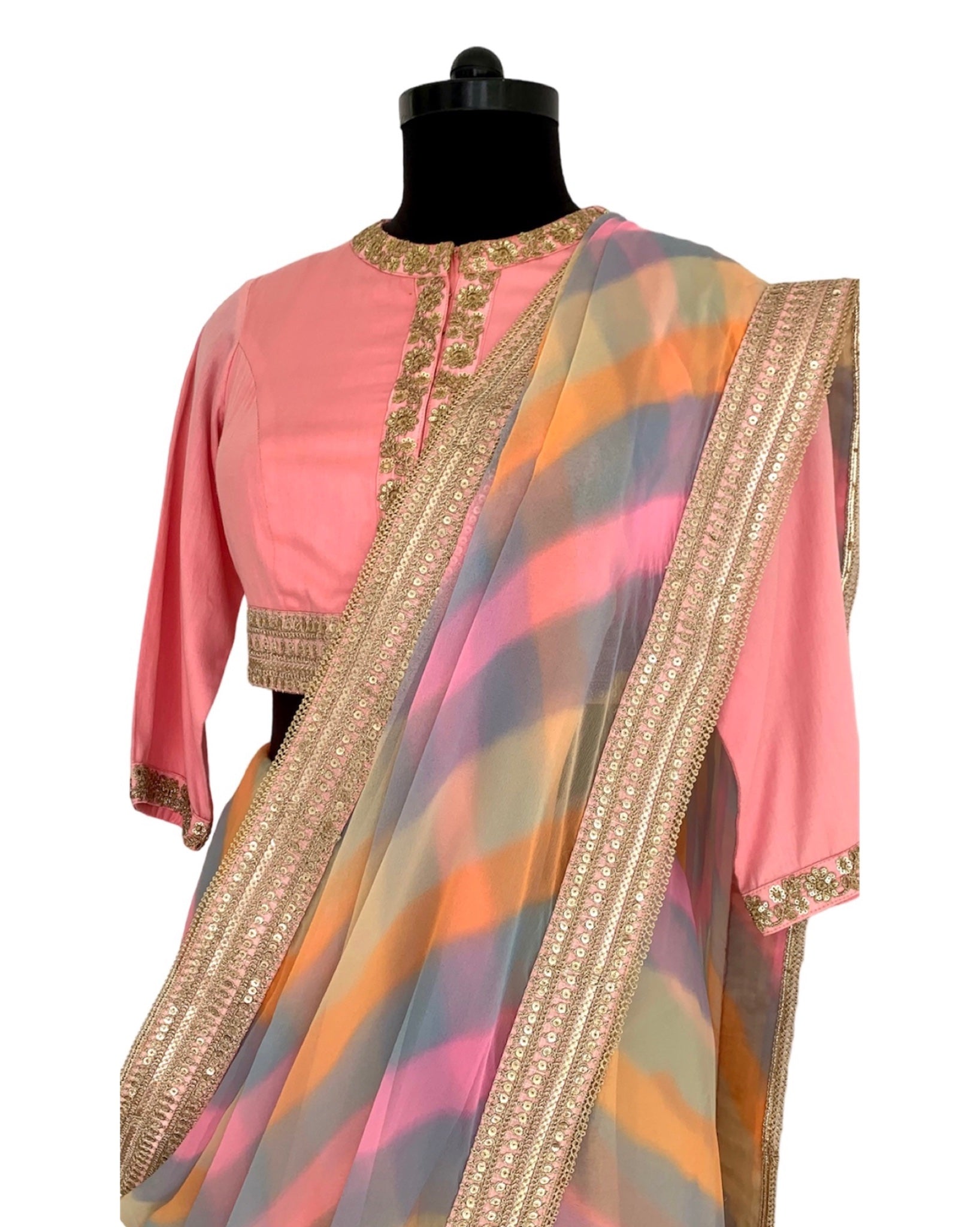 Saree Leheriya - Pink / Grey / Multi Pastels - Mayura Kumar