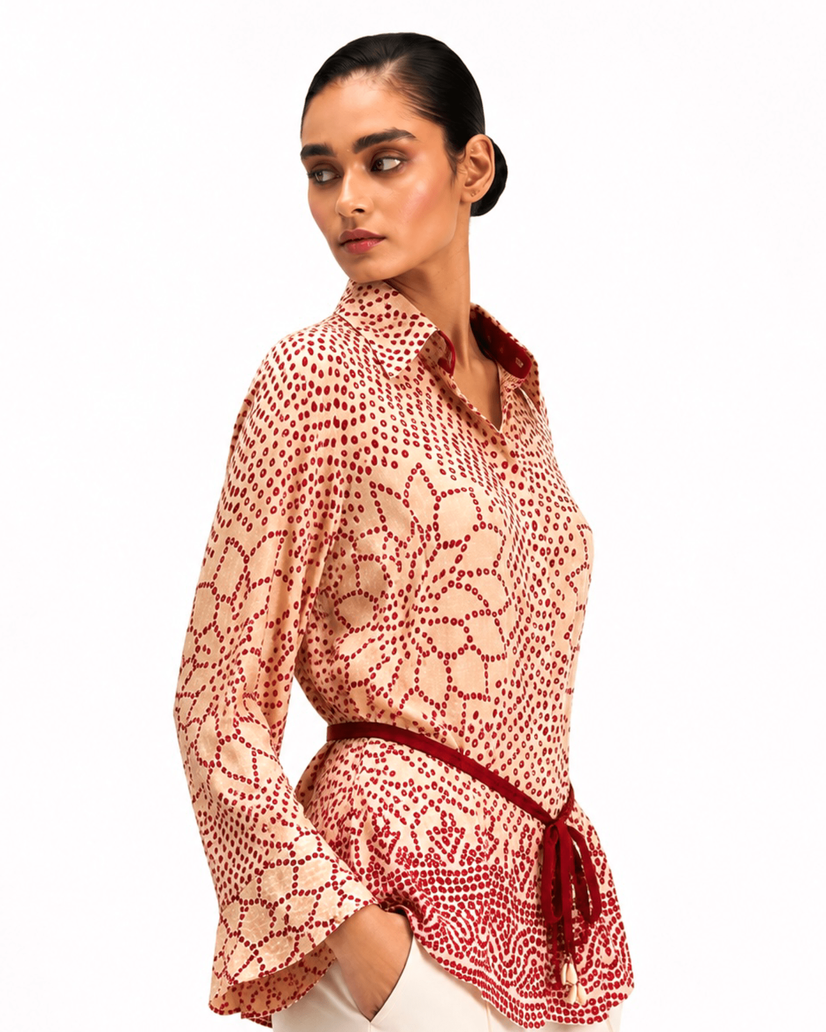 Shirt Bandhej - Ivory/Red - Mayura Kumar