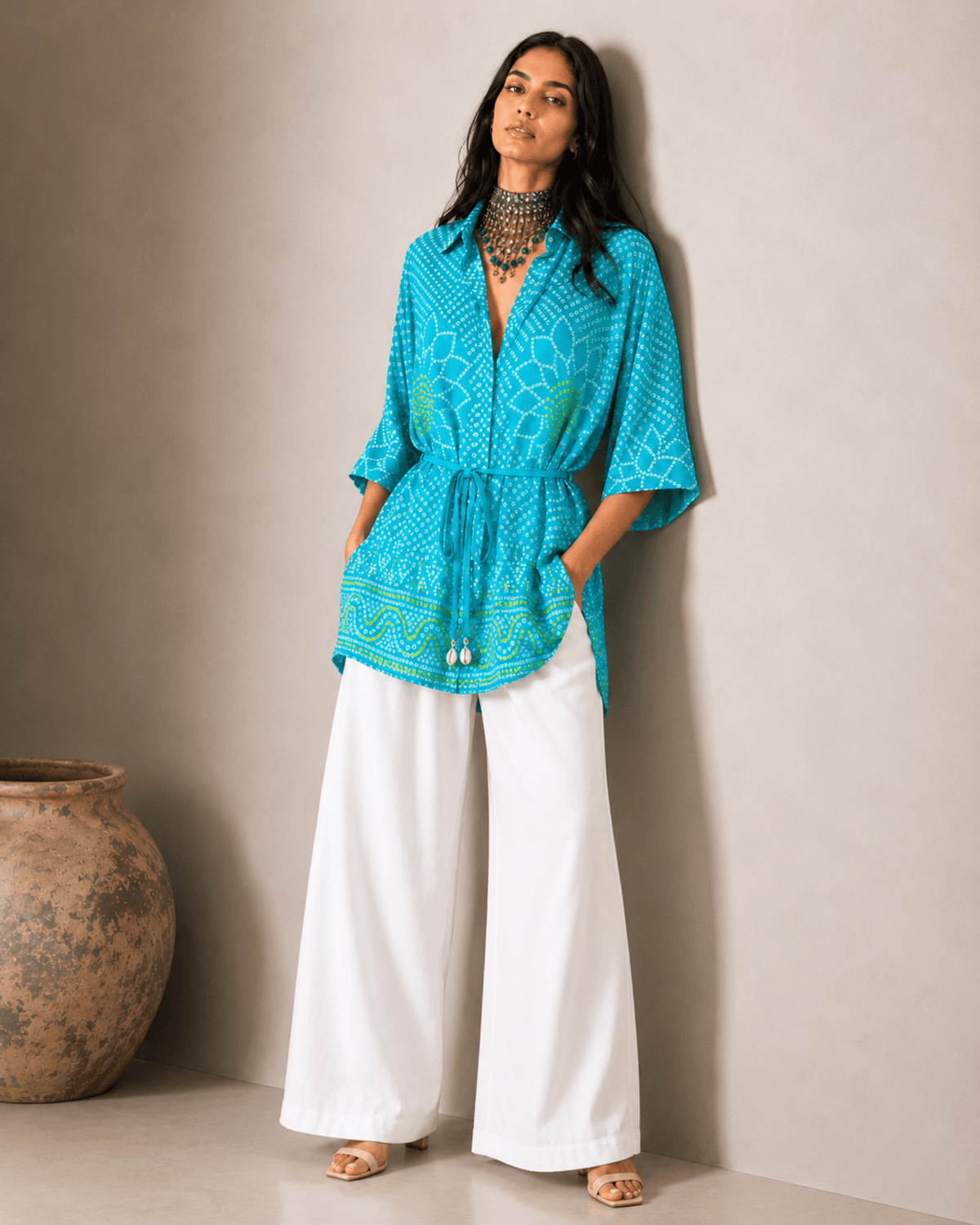 Shirt Kimono Bandhej - Aquamarine - Mayura Kumar