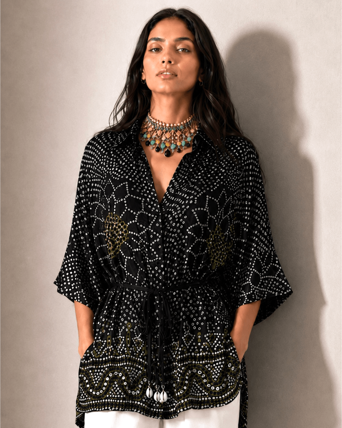 Shirt Kimono Bandhej - Black - Mayura Kumar