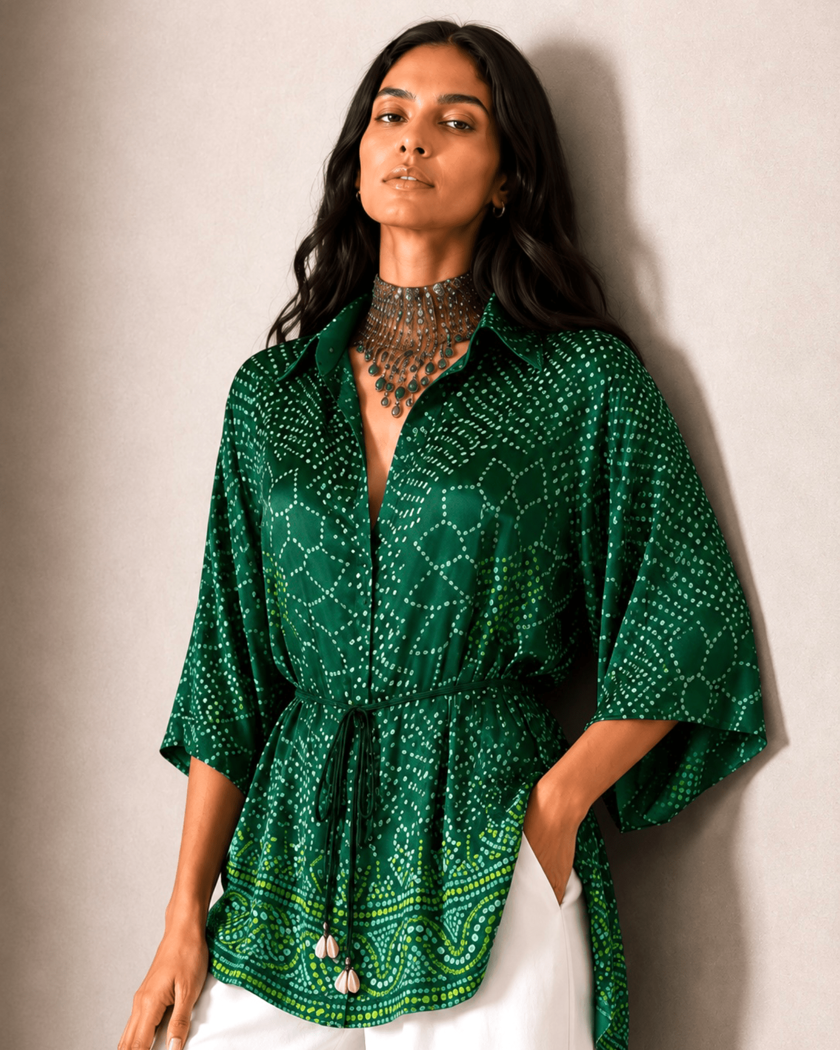 Shirt Kimono Bandhej - Dark Green - Mayura Kumar